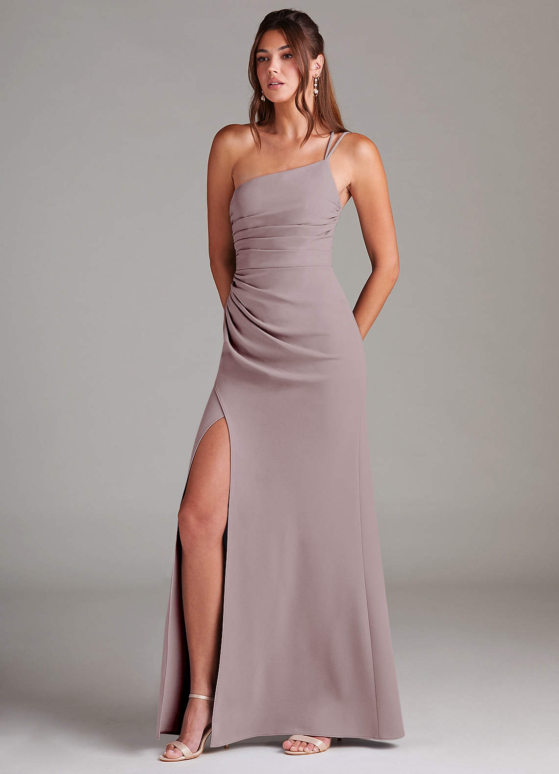 Azazie Eren Jurken voor bruidsmeisjes Jurk van Stretch crêpe met Kolom One-Shoulder Vintage Mauve image1