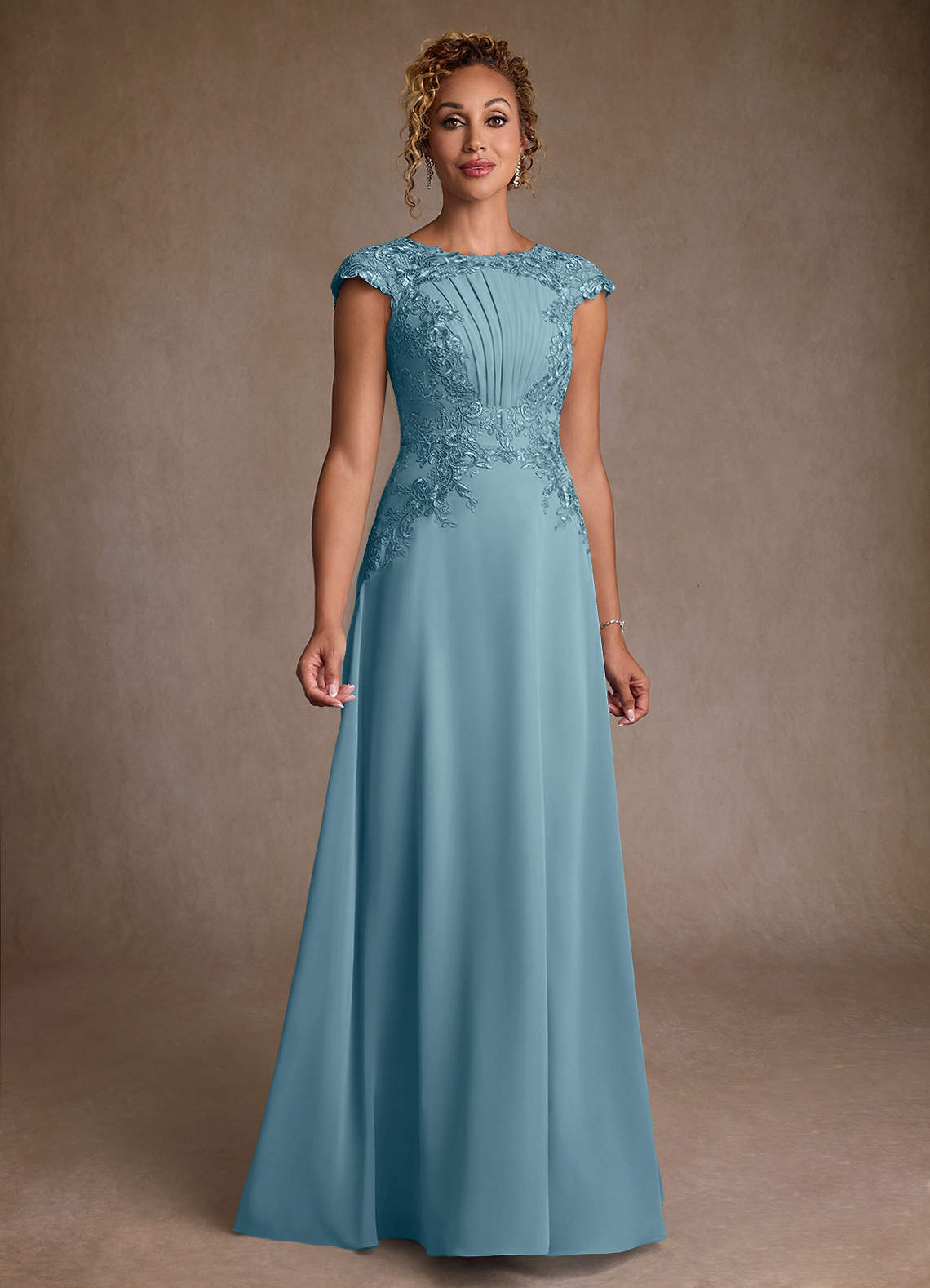 Azazie Christi Mother of the Bride Dresses Moody Blue A-Line Lace Chiffon Dress image1