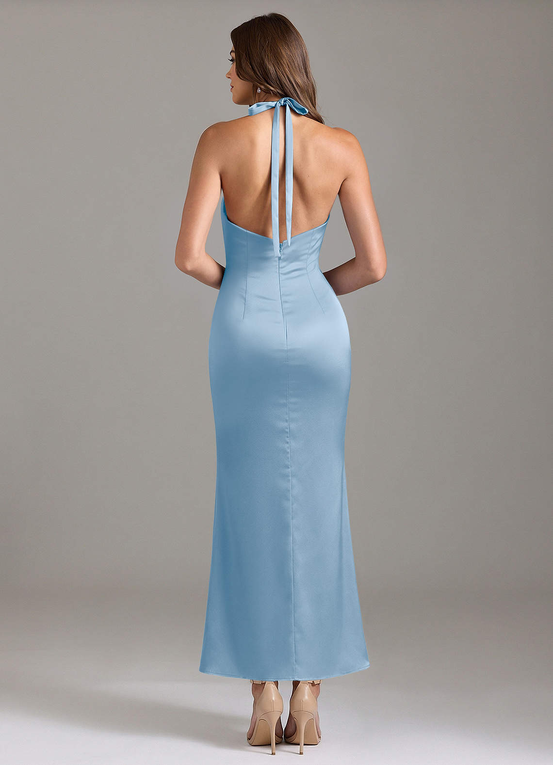 Azazie Valerie Powder Blue Stretch Satin Bridesmaid Dresses | Azazie