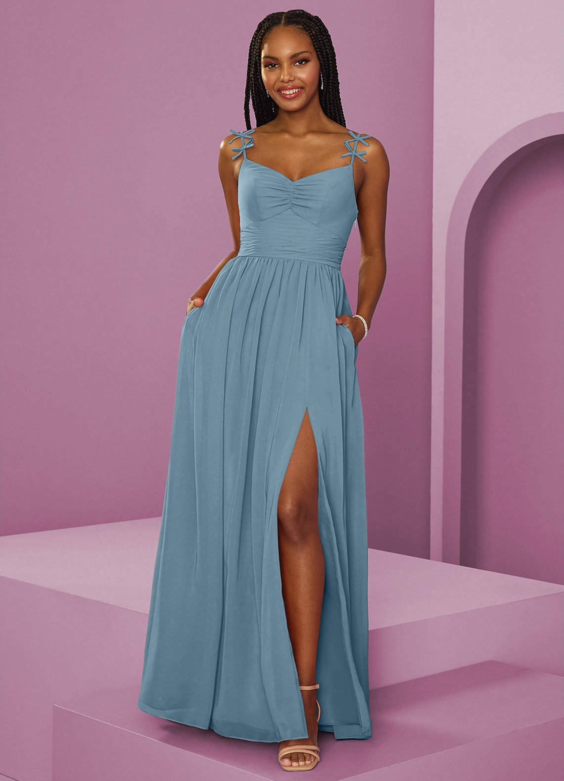 Barbie ♥ Azazie Bridesmaid Dresses Moody Blue A-Line Pleated Chiffon Dress image1