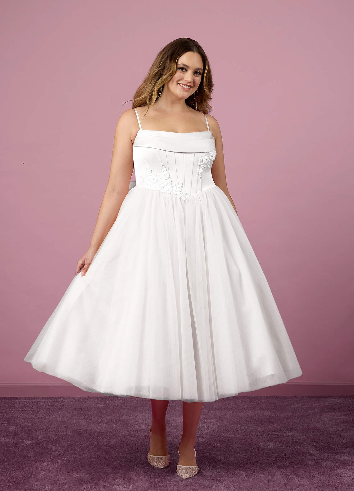 Barbie ♥ Azazie Wedding Dresses A-Line Pleated Tulle Tea-Length Dress image8