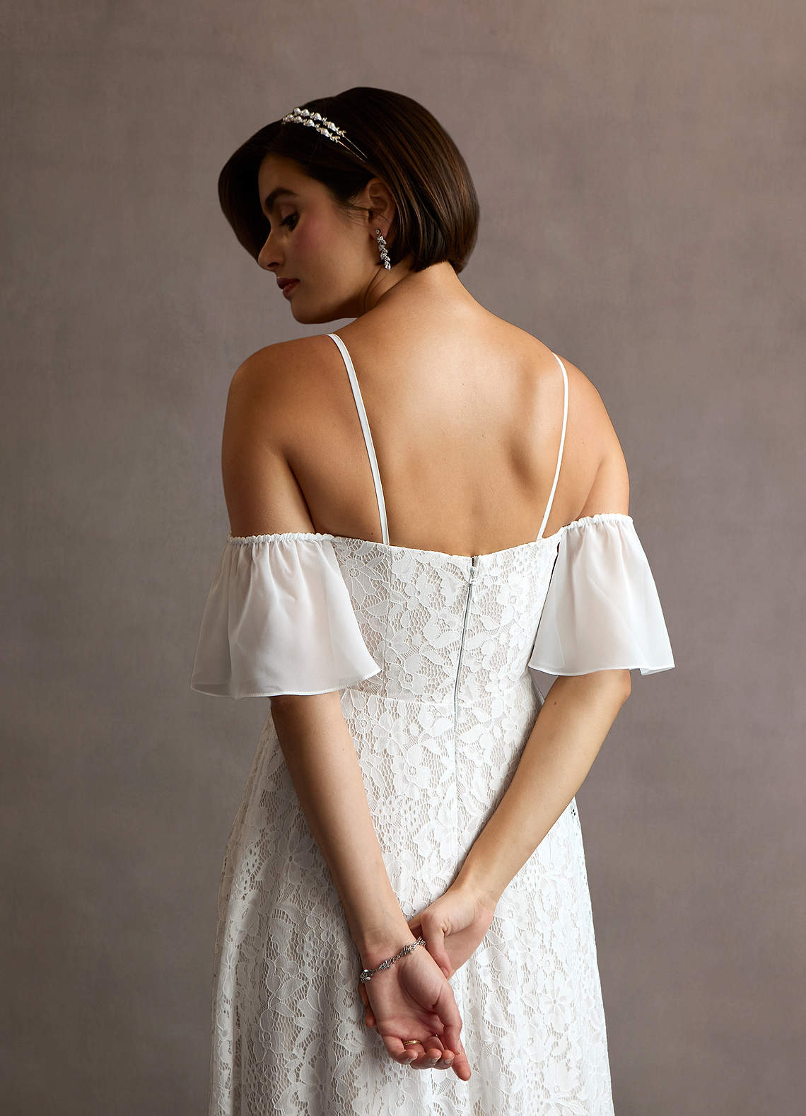 6125: Organza A-Line Dress with Queen Anne Neckline