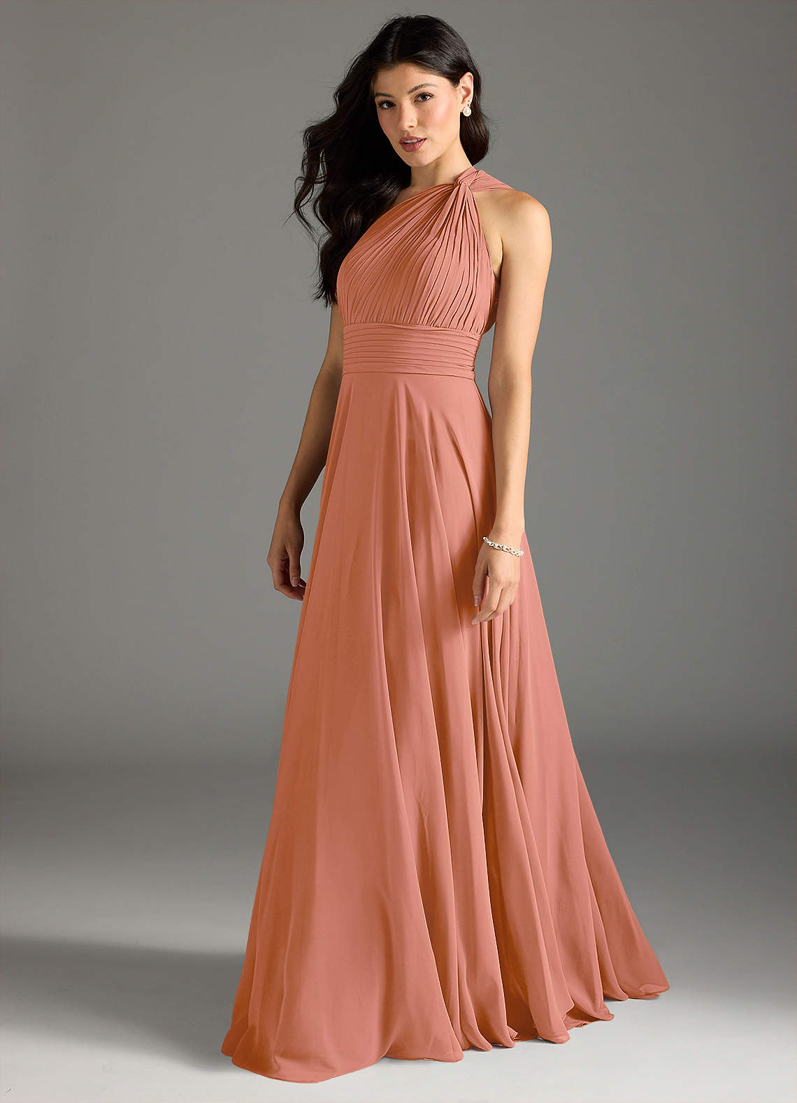 Azazie Charlize Bridesmaid Dresses MAI TAI A-Line One Shoulder Chiffon Dress image3
