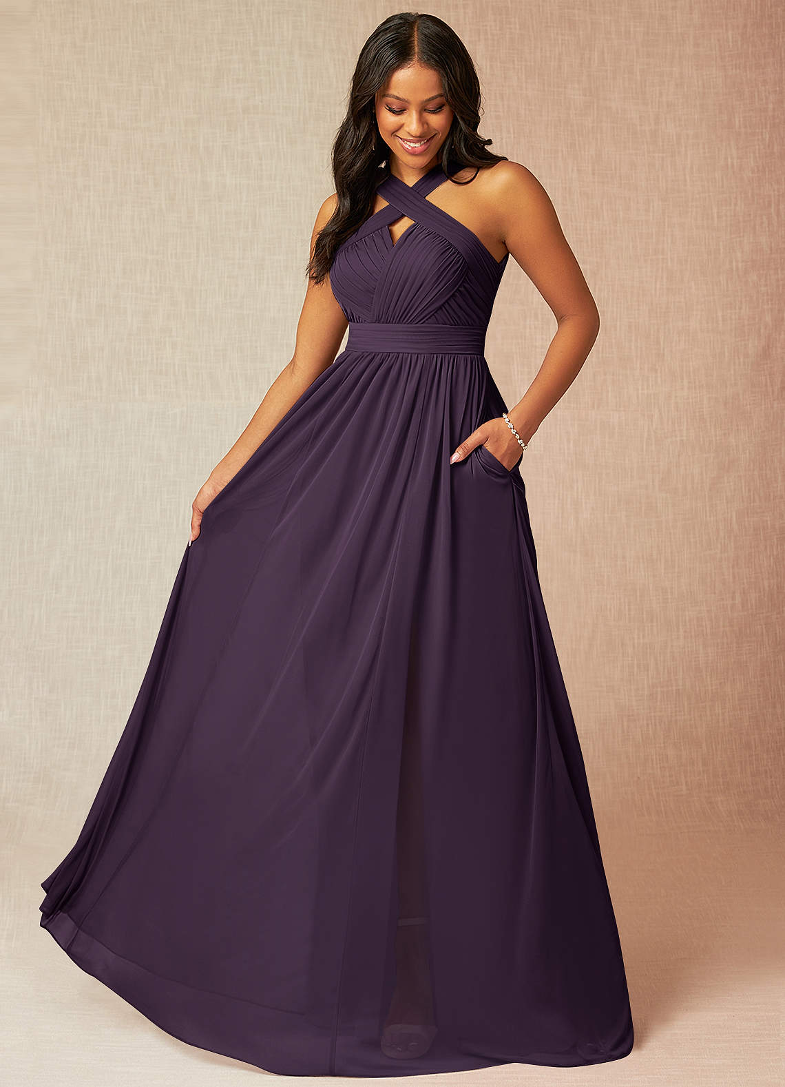 Floor Length Plum Bridesmaid Dresses