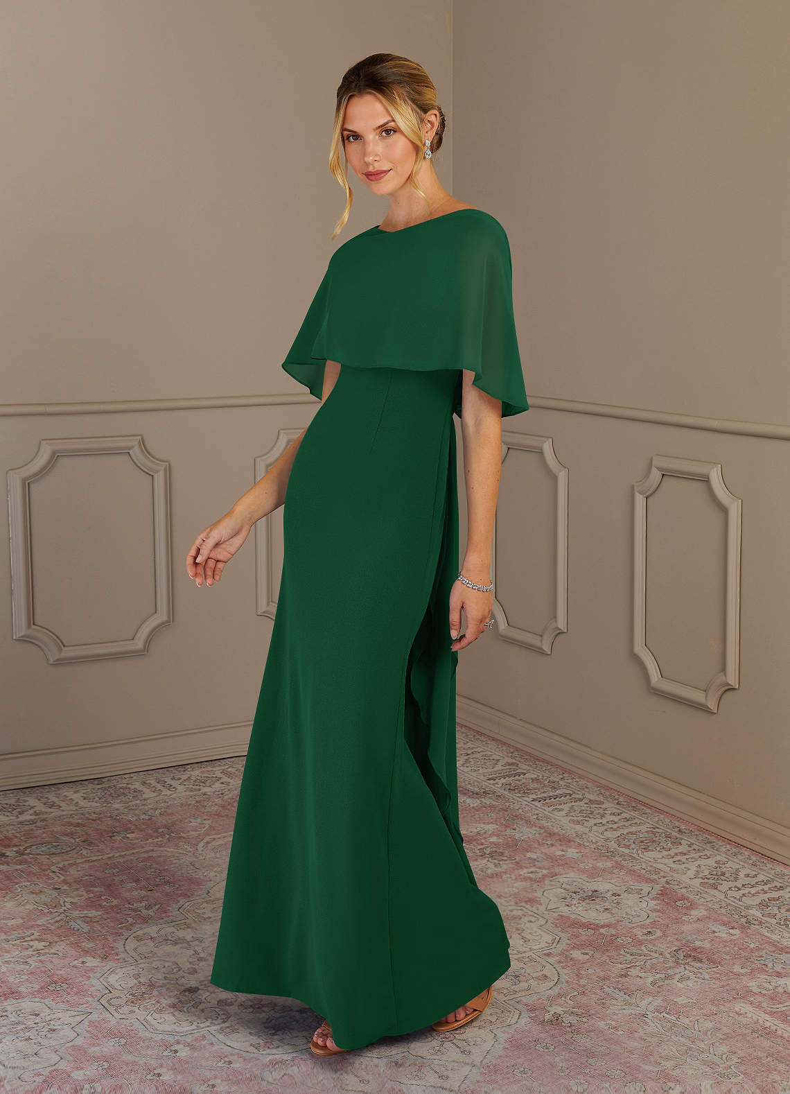 Azazie Dion vestidos de madre de la novia Vestido de Verde Oscuro de Crepé elástico de Recto con Scoop image3