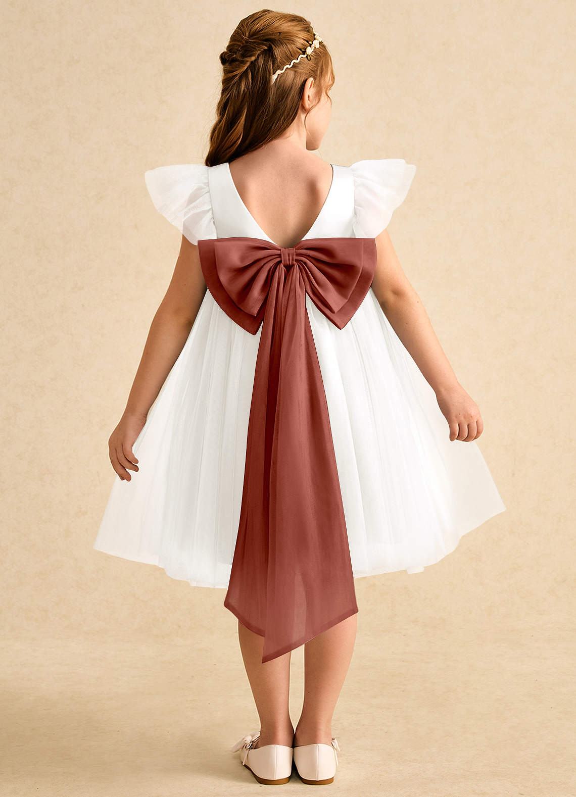 Azazie Munchkin Flower Girl Dresses Ivory Auburn A-Line Bow Tulle Dress image1