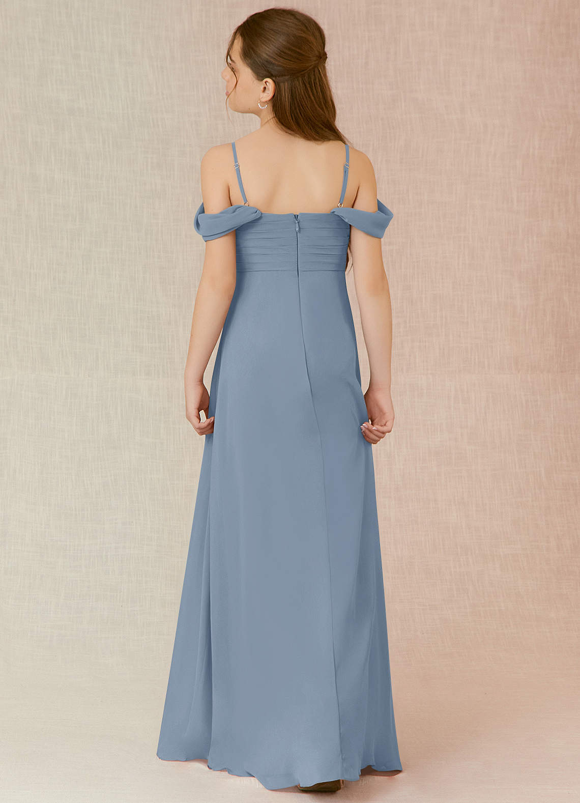 Azazie Kaitlynn Junior Dusty Blue A-Line Off the Shoulder Chiffon Dress image1