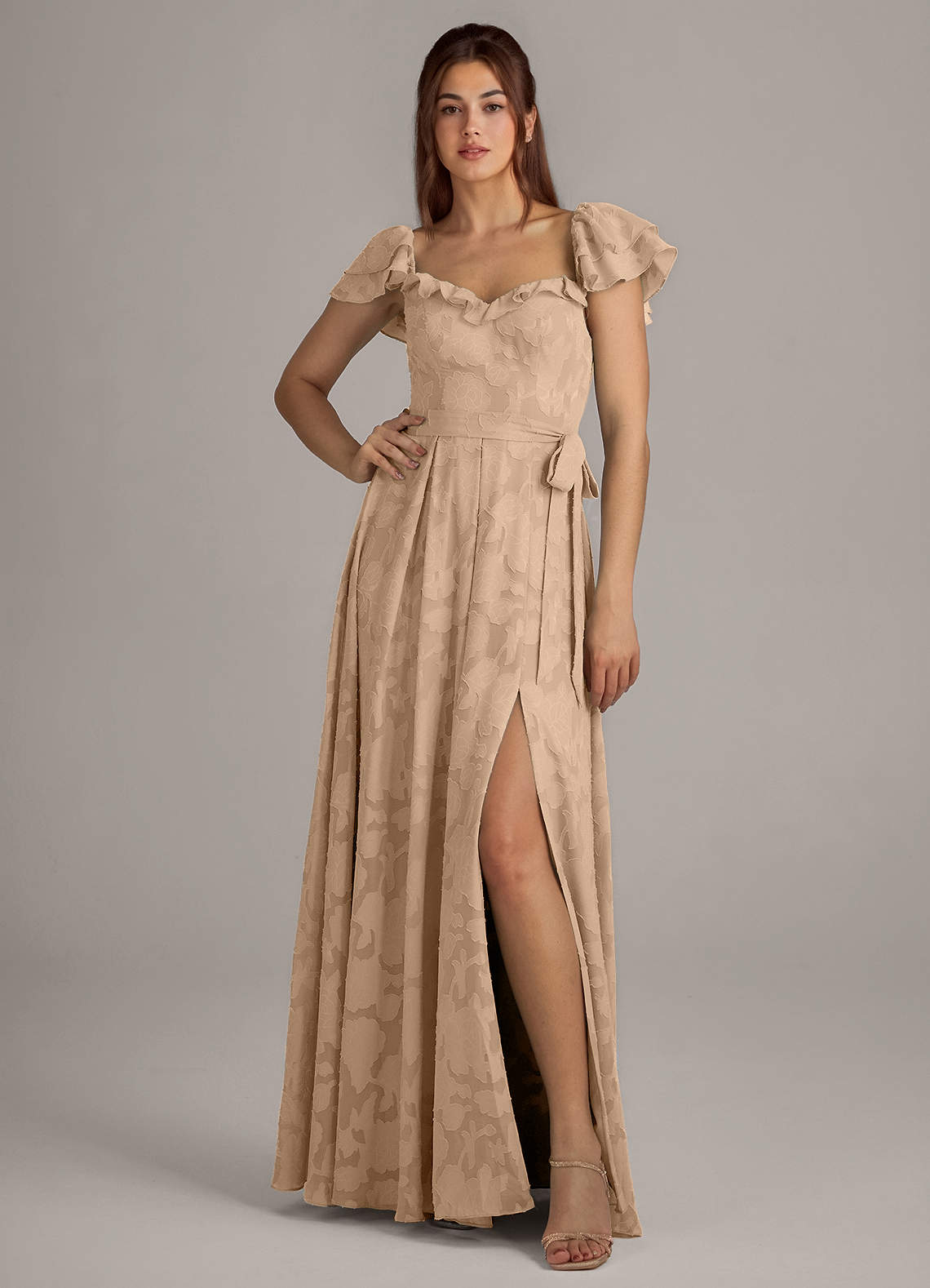 champagne floral bridesmaid dresses Azazie Aricella