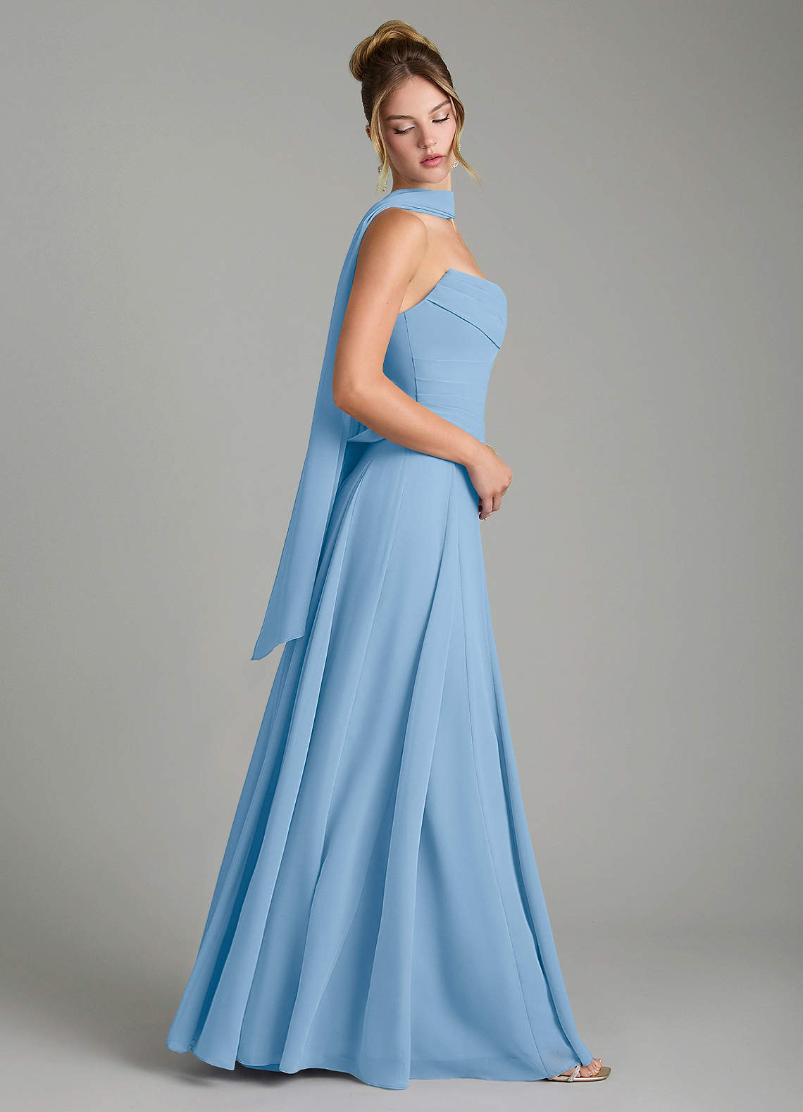 Azazie Gabriela Bridesmaid Dresses Powder Blue A-Line Corset Chiffon Dress image2