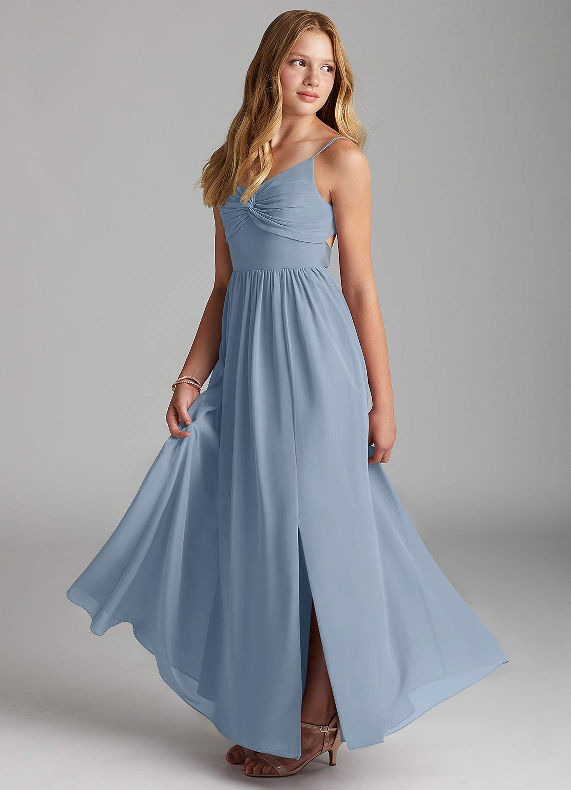 Azazie Zeya Junior Dusty Blue A-Line Chiffon Dress image3
