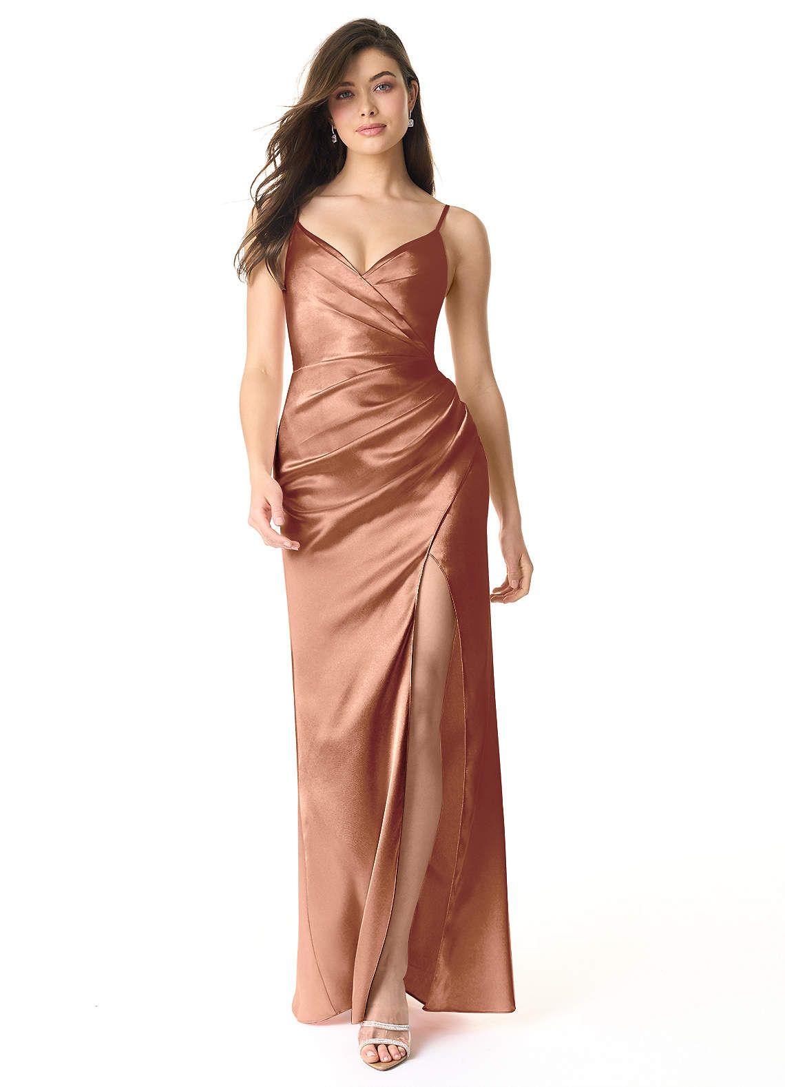 Azazie Sukia Bridesmaid Dresses Bronzer Mermaid Pleated Metallic Satin Dress image1