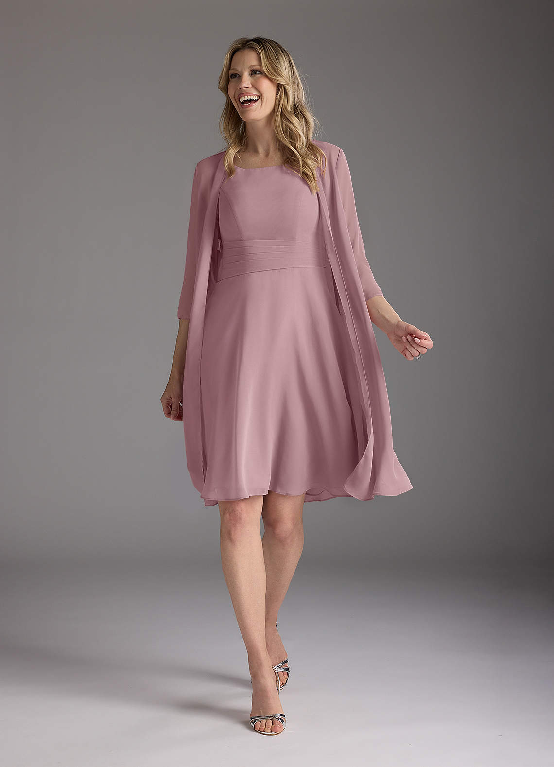 Azazie Shirley Mother of the Bride Dresses Dusty Rose A-Line Scoop Pleated Chiffon Dress image1