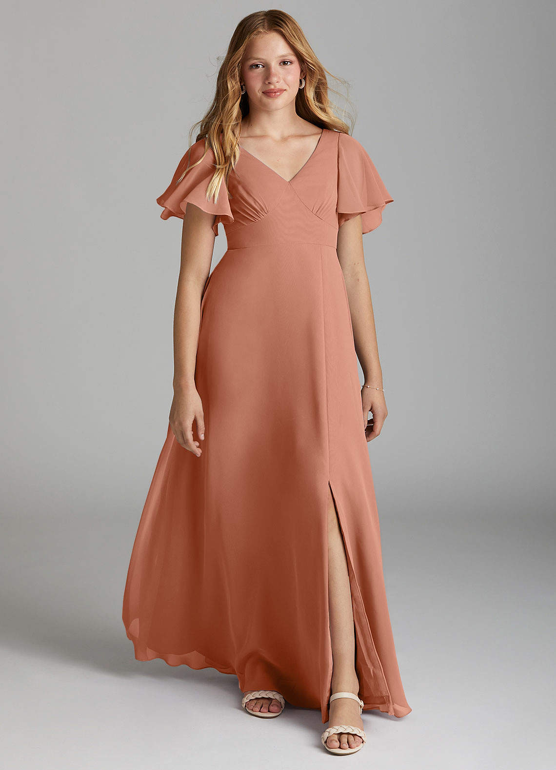 Azazie Kimber Junior MAI TAI A-Line Pleated Chiffon Dress image1