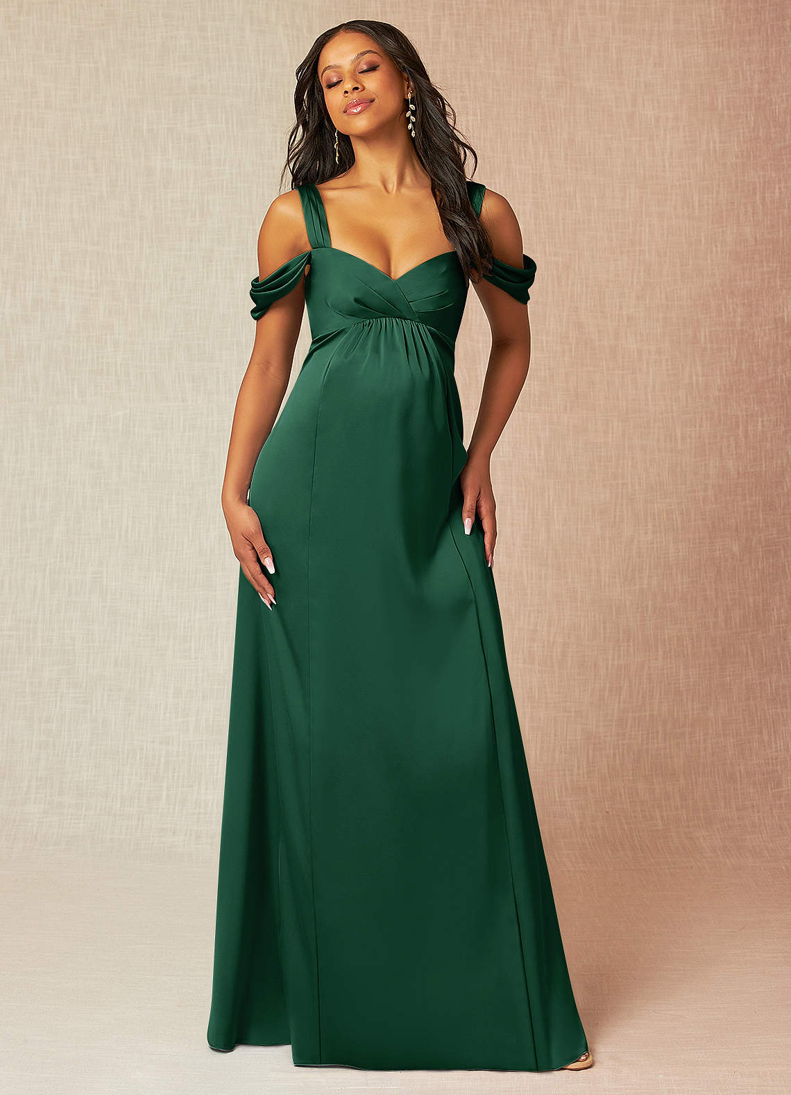 Azazie Rhea Stretch Satin Dress Dark Green Maternity Bridesmaid