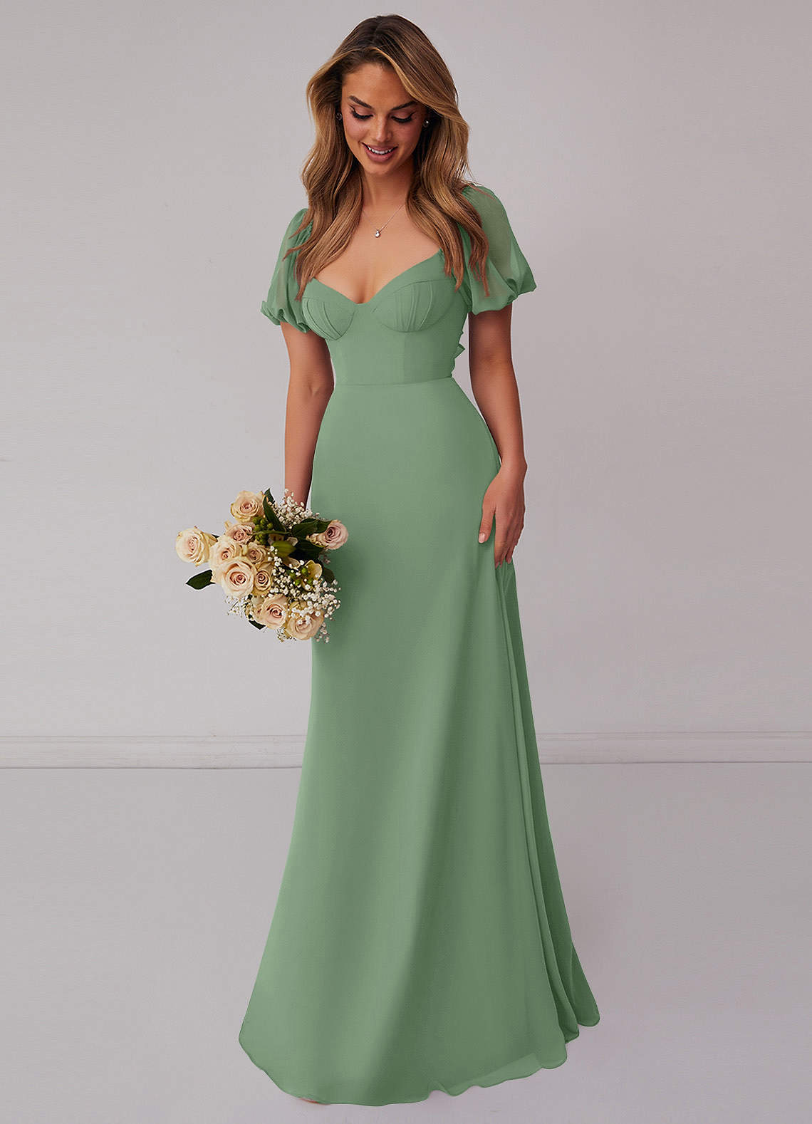 Barbie ♥ Azazie Bridesmaid Dresses Matcha A-Line Pleated Chiffon Dress image5