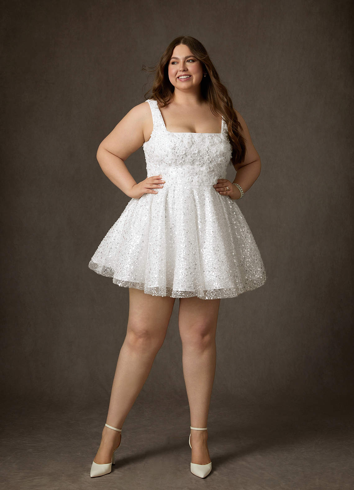 Azazie Kristi Trouwjurken Jurk van Kralen met A-Lijn met Zakken Diamant Wit image1