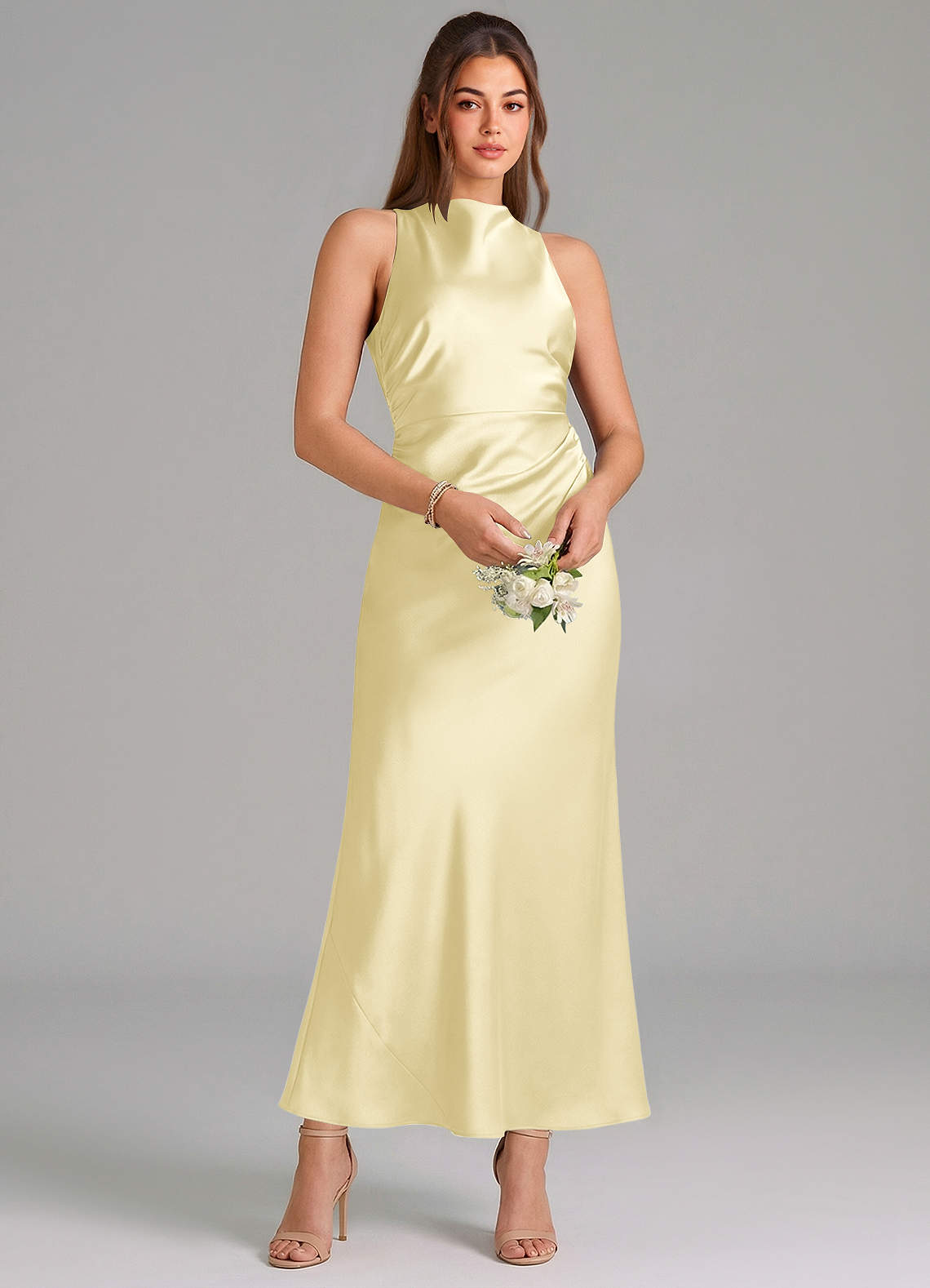 Azazie Evadne Brautjungfernkleider Etui Plissee Stretch-Satin Kleid Zitronensorbet image2