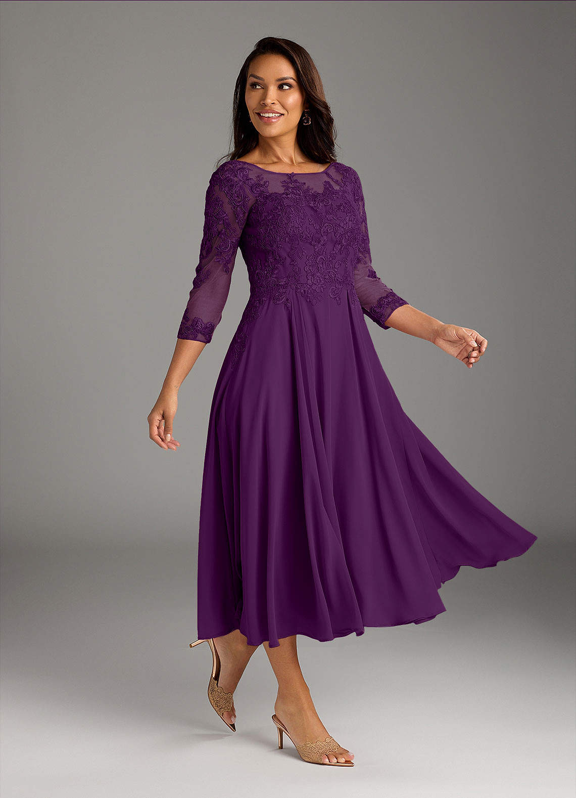 Azazie Marge Mother of the Bride Dresses Grape A-Line Scoop Lace Chiffon Dress image1