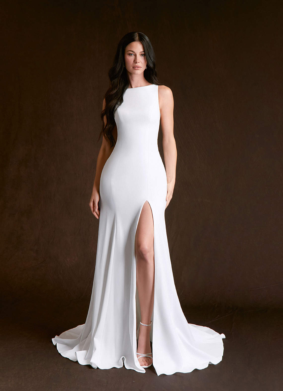 Azazie Raven Wedding Dresses Diamond White Cocoa Mermaid Side Slit Tulle Dress image1