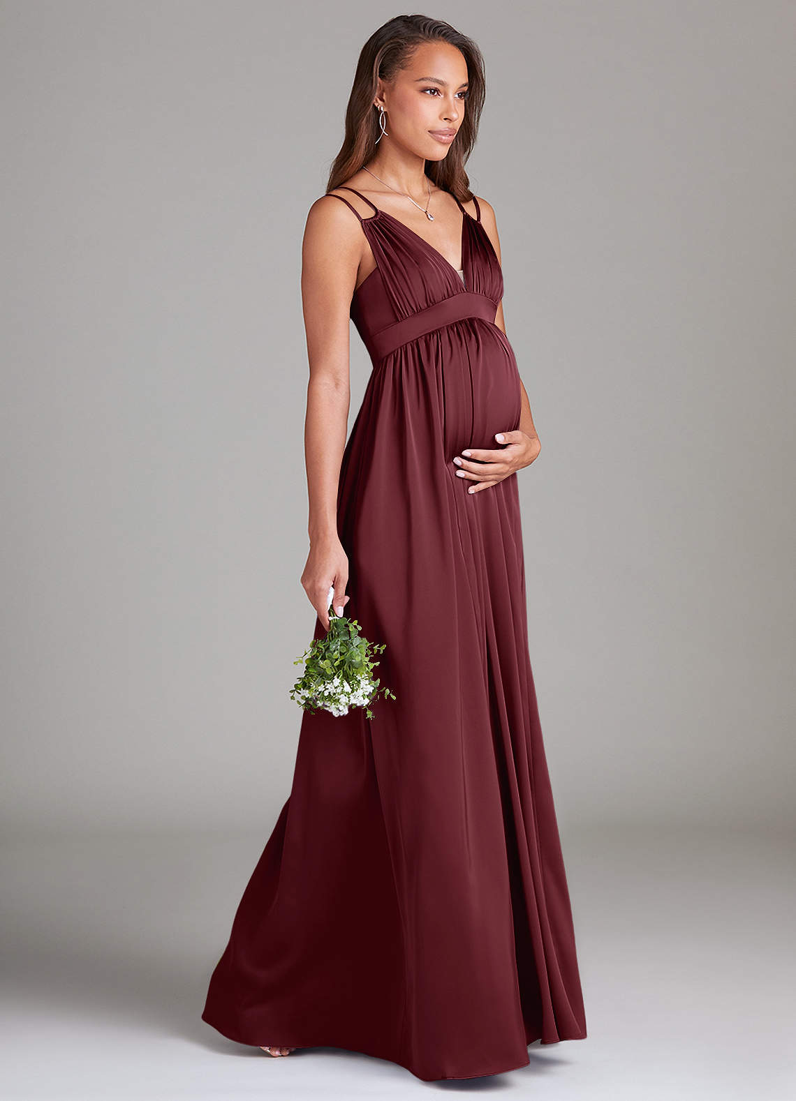 Azazie Emree vestidos de dama de honor de maternidad Vestido de Corte En A Con bolsillos Hasta el suelo Satén Elástico image3