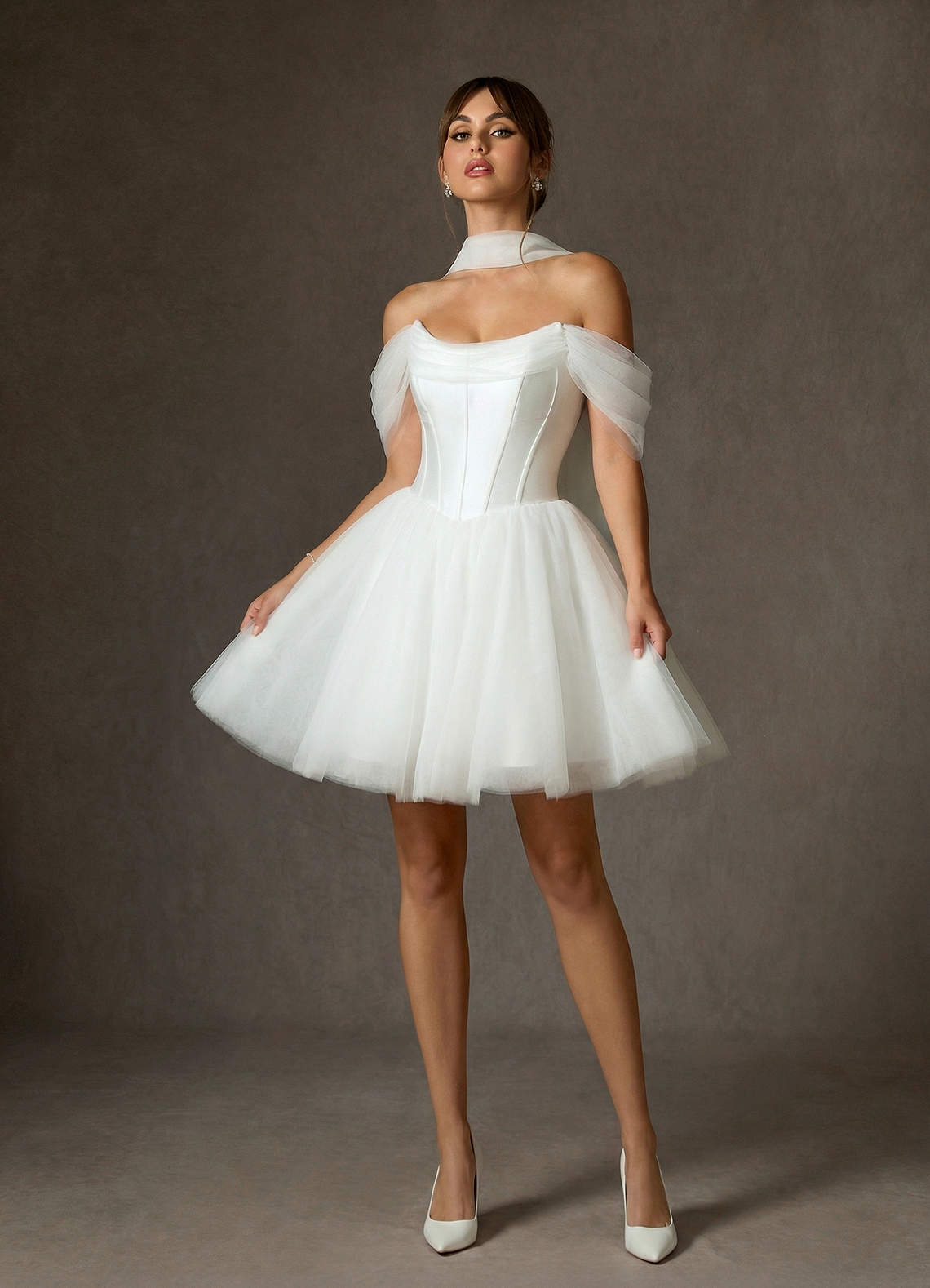 Azazie Naef Brudekjoler En streg Tulle Mini Kjole image3