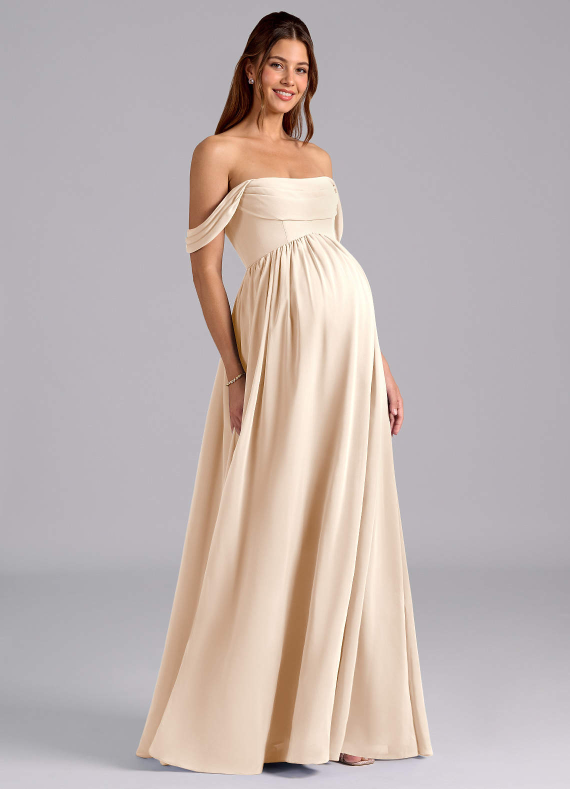 Azazie Saige Maternity Bridesmaid Dresses A-Line Pleated Chiffon Floor-Length Dress image1