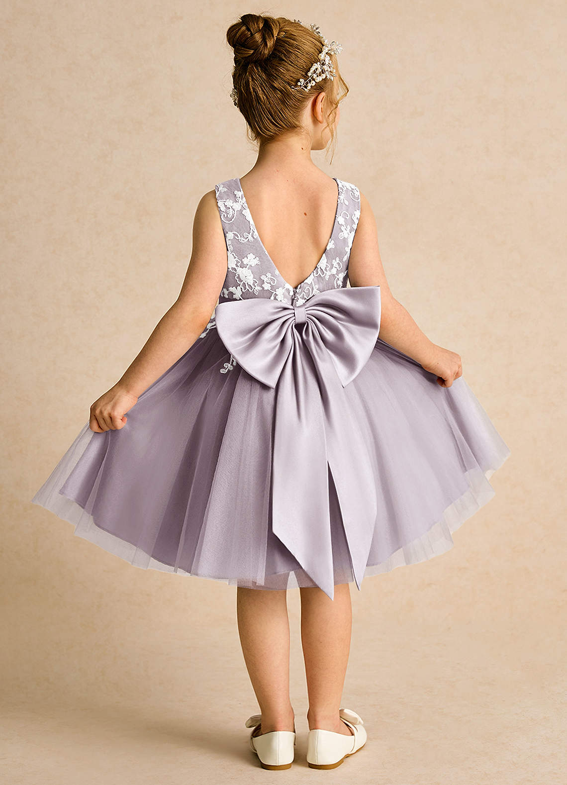 Azazie Butterfly Flower Girl Dresses Dusk A-Line Lace Dress image1
