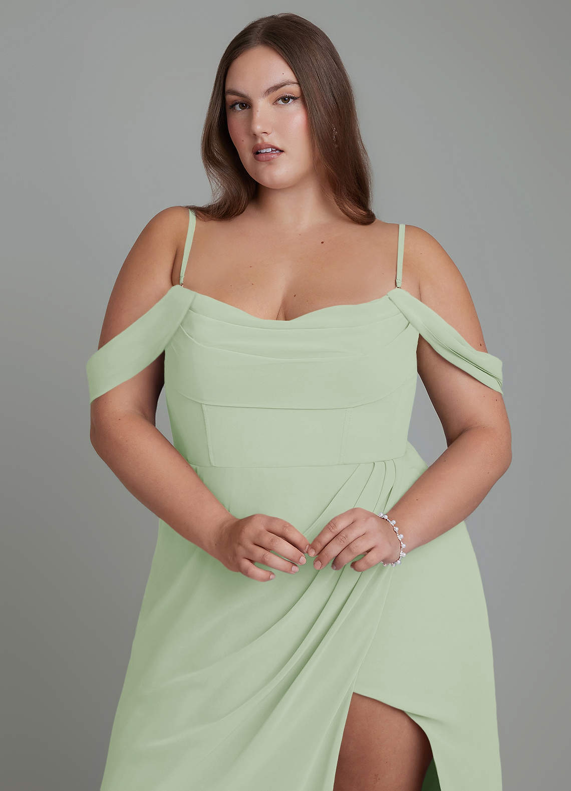 Azazie Johana Bridesmaid Dresses Dusty Sage Mermaid Off the Shoulder Chiffon Convertible Dress image9