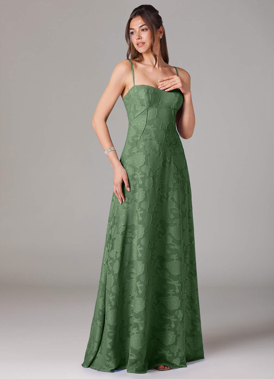 Azazie Valentine Bridesmaid Dresses Eucalyptus A-Line Sweetheart Neckline Floral Burnout Dress image2