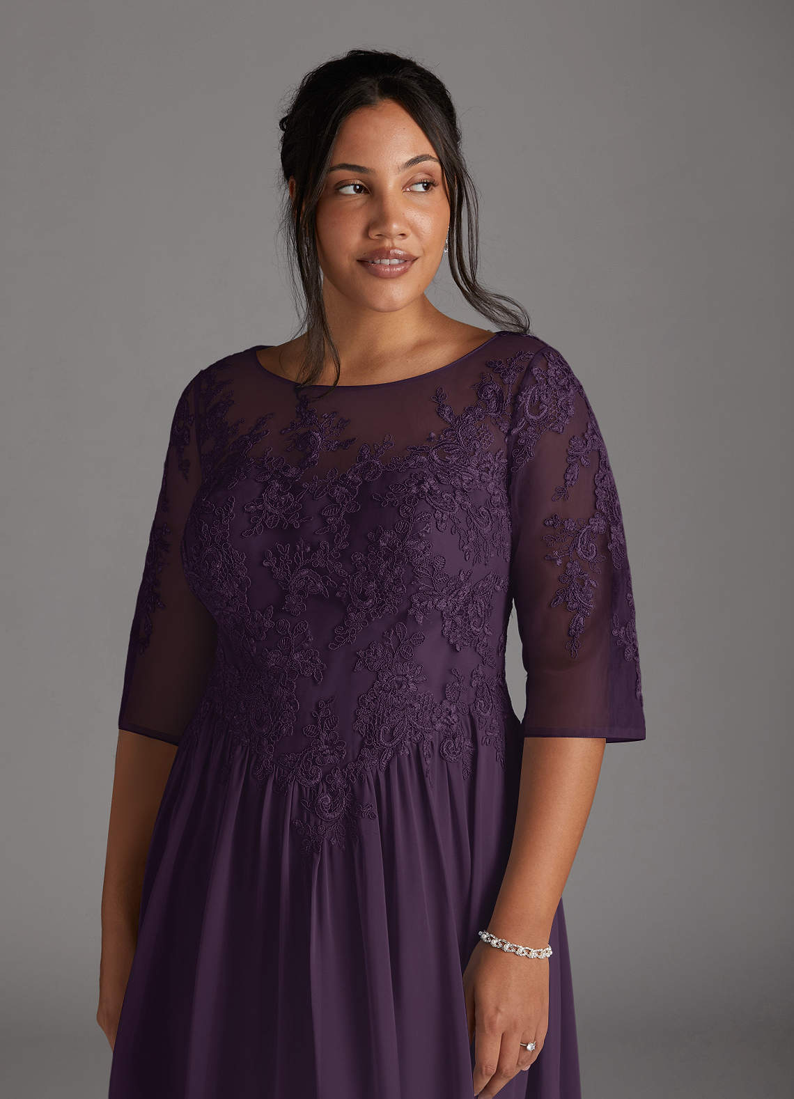 Azazie Mirielle Kleider für die Brautmutter A-Linie Schaufel Spitze Chiffon Kleid Pflaume image5