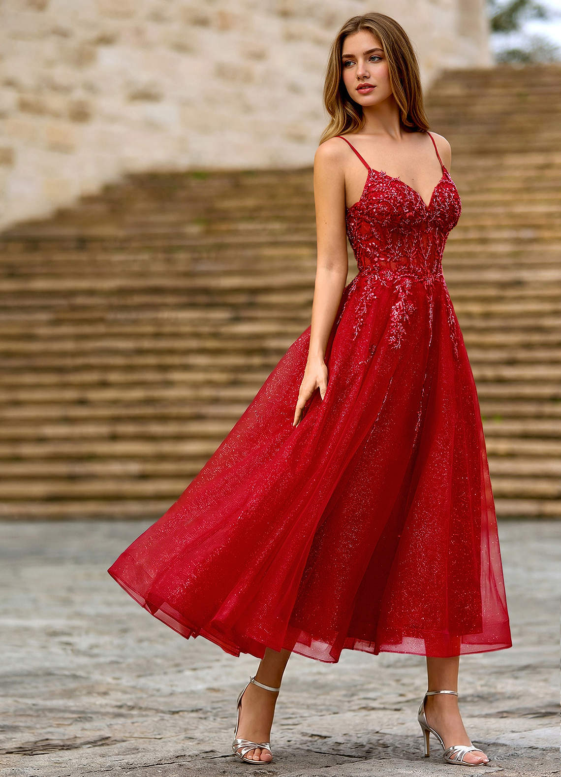 Clementinia Red Sequin Embroidery Lace Beading Tulle Corset Maxi Dress Prom  and Homecoming Dresses | Azazie IE