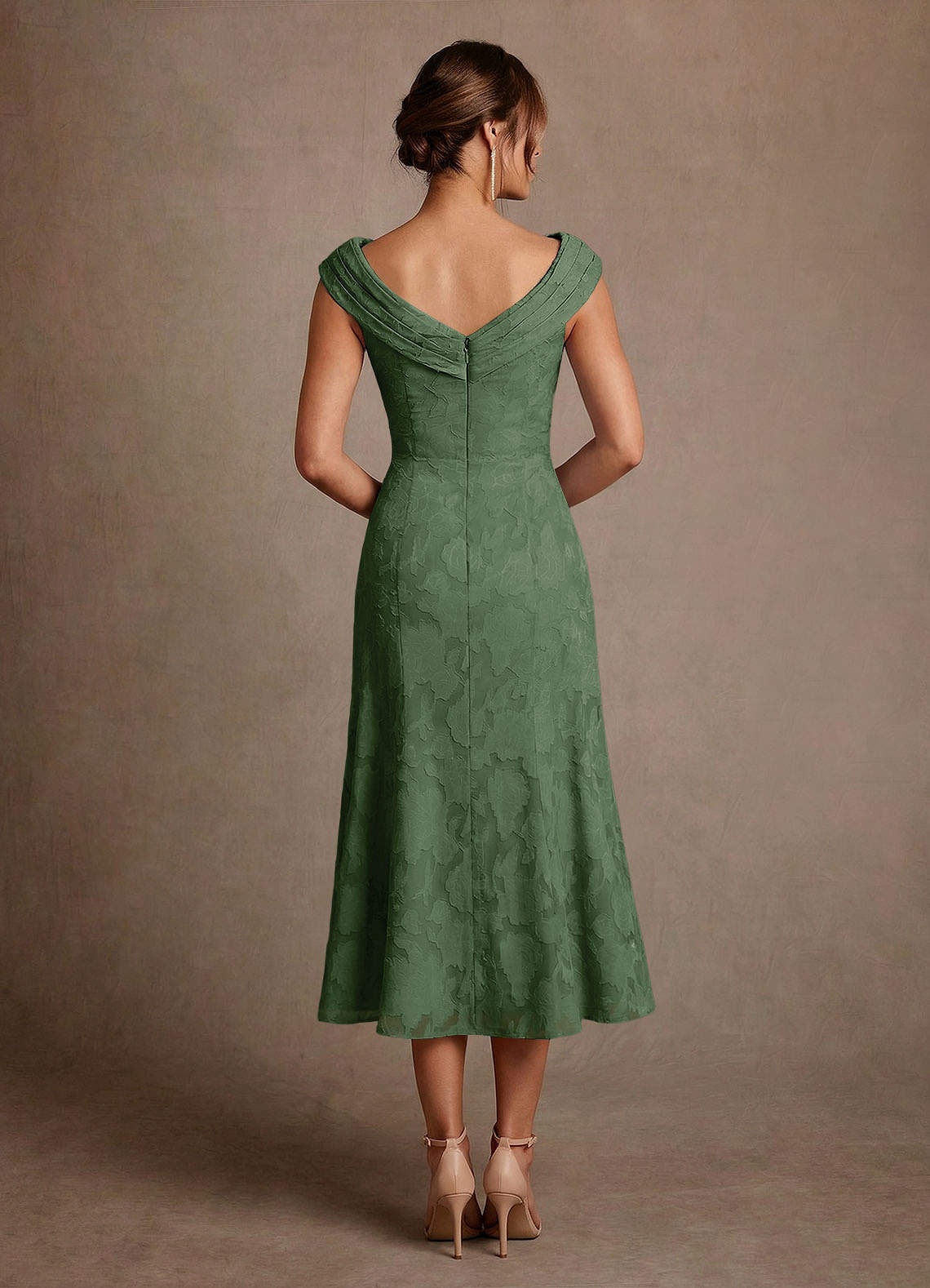 Azazie Keith Mother of the Bride Dresses Eucalyptus Sheath Pleated Floral Burnout Dress image1