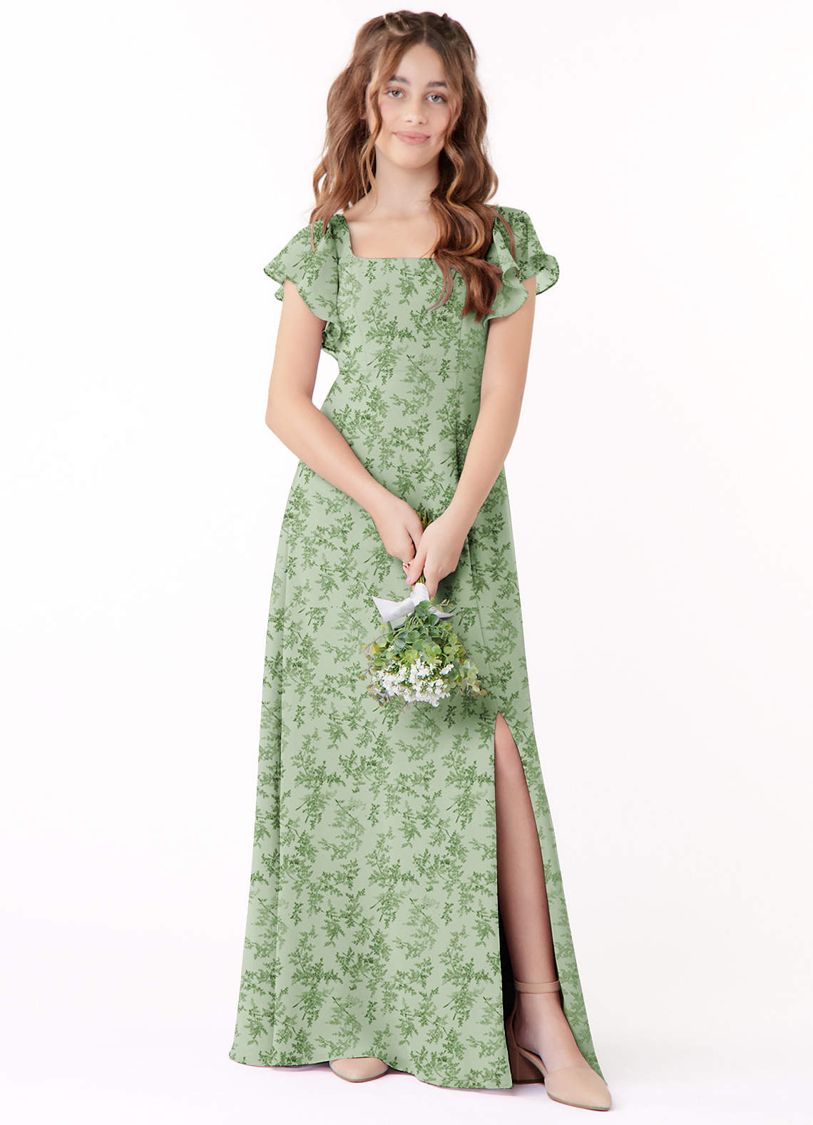 Azazie A-Line/Princess Square Neck Floor-Length Chiffon Junior Bridesmaid Dresses