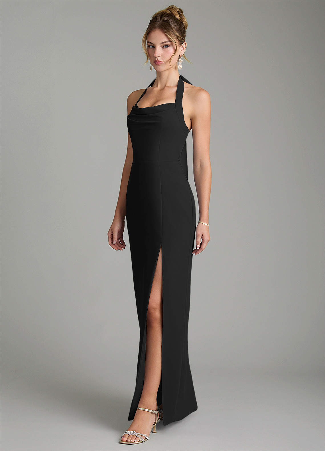 Azazie Arnelle Bridesmaid Dresses Black Sheath Pleated Chiffon Dress image3