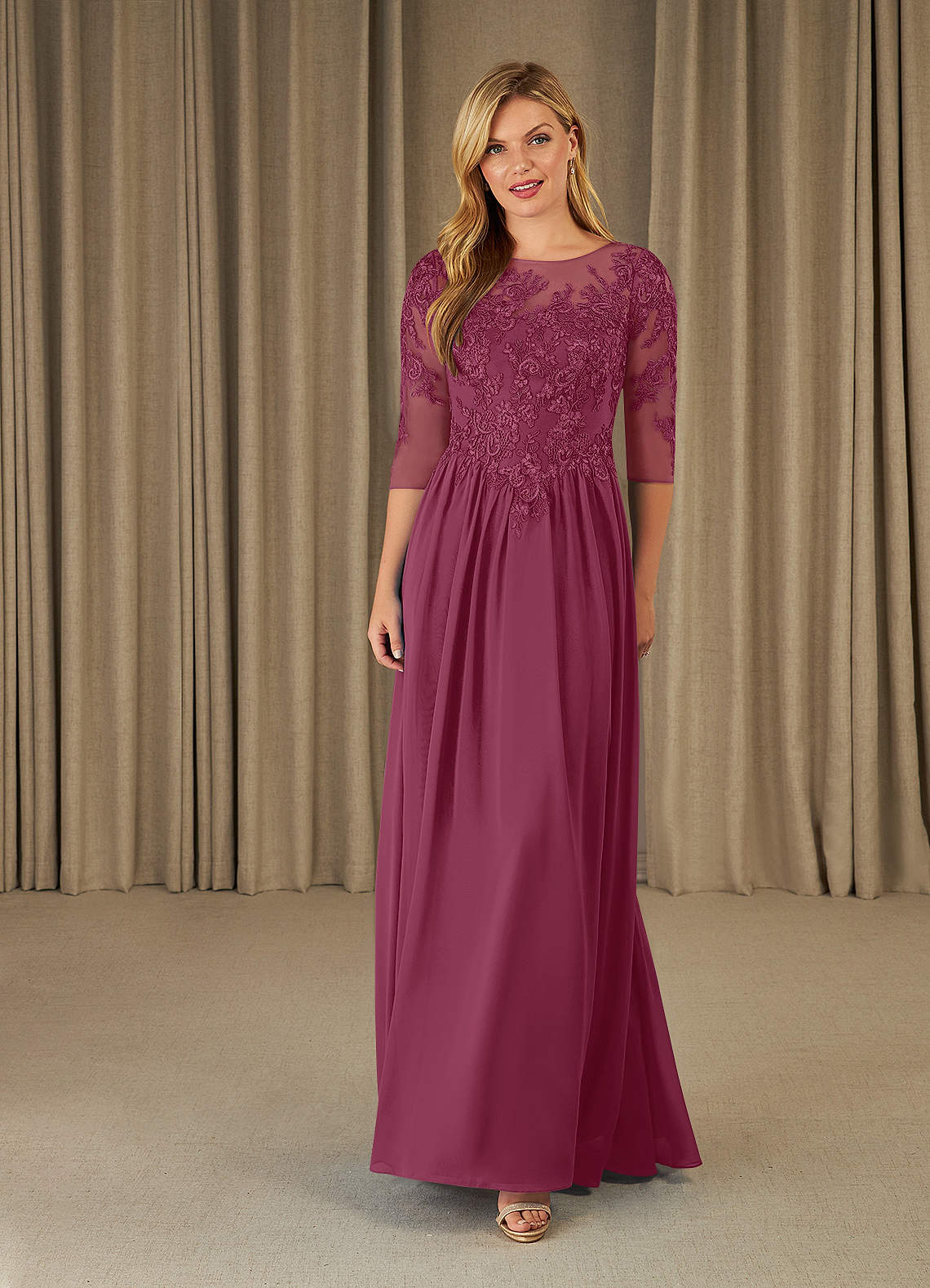 Azazie Mirielle vestidos de madre de la novia Vestido de Mora de Gasa de Corte En A con Encaje Scoop image1