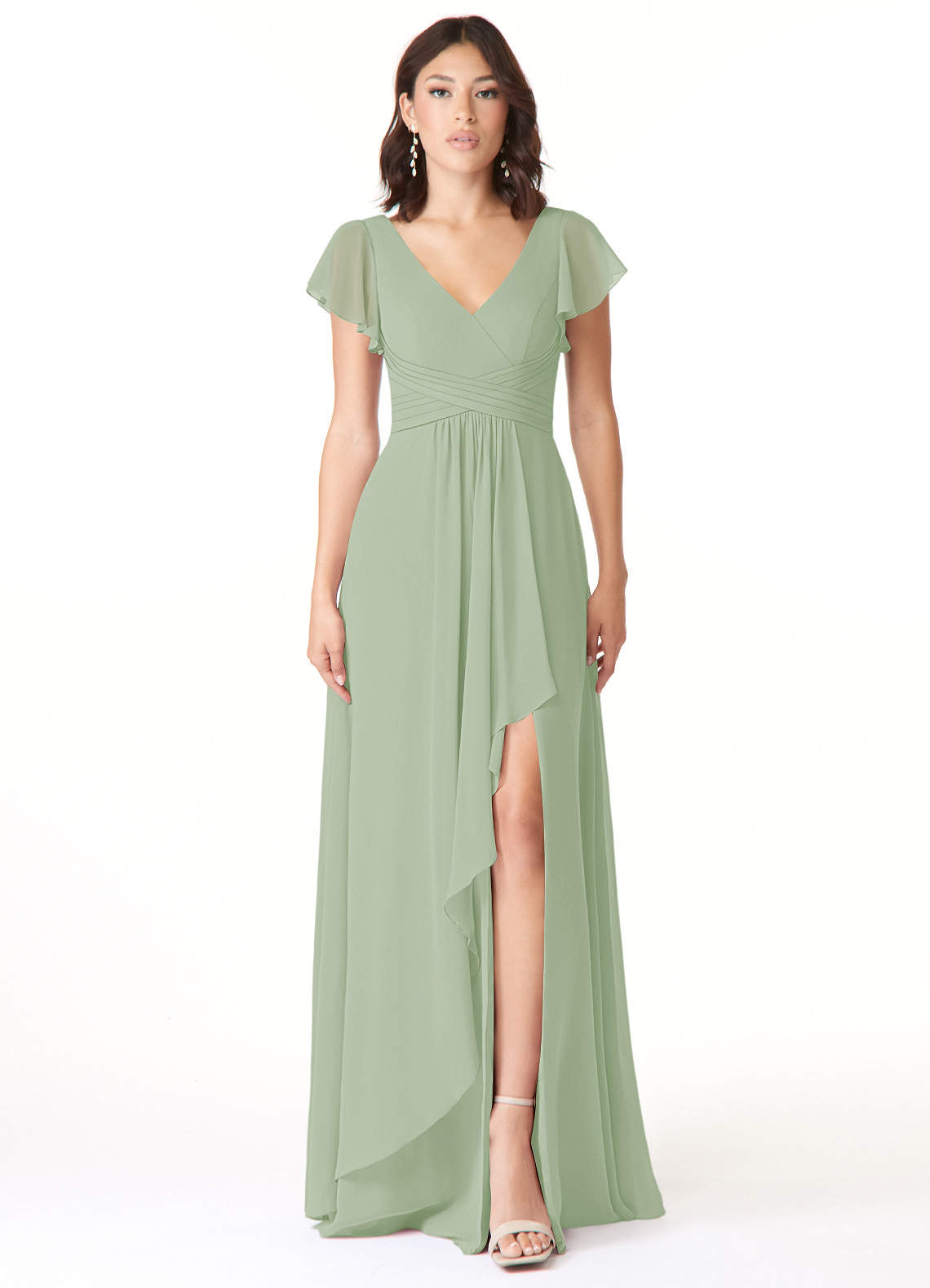 Azazie Omari Bridesmaid Dresses Dusty Sage A-Line Chiffon Dress image3