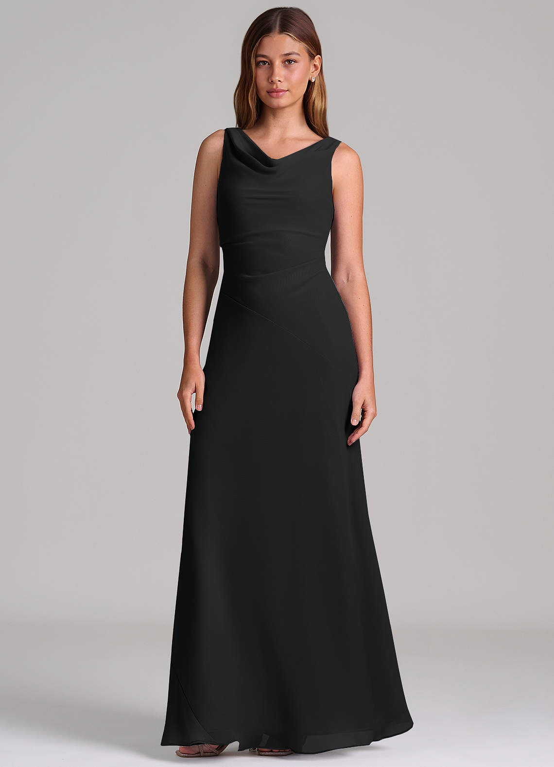 Azazie Nerine Klänningar att prova hemma Klä av A-Linje i Chiffong Plisserad Svart image3