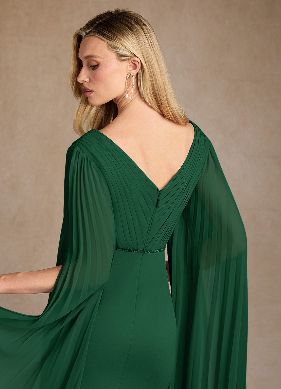pleated crepe dress Halter Crepe Gown with Silk Chiffon Pleated Train