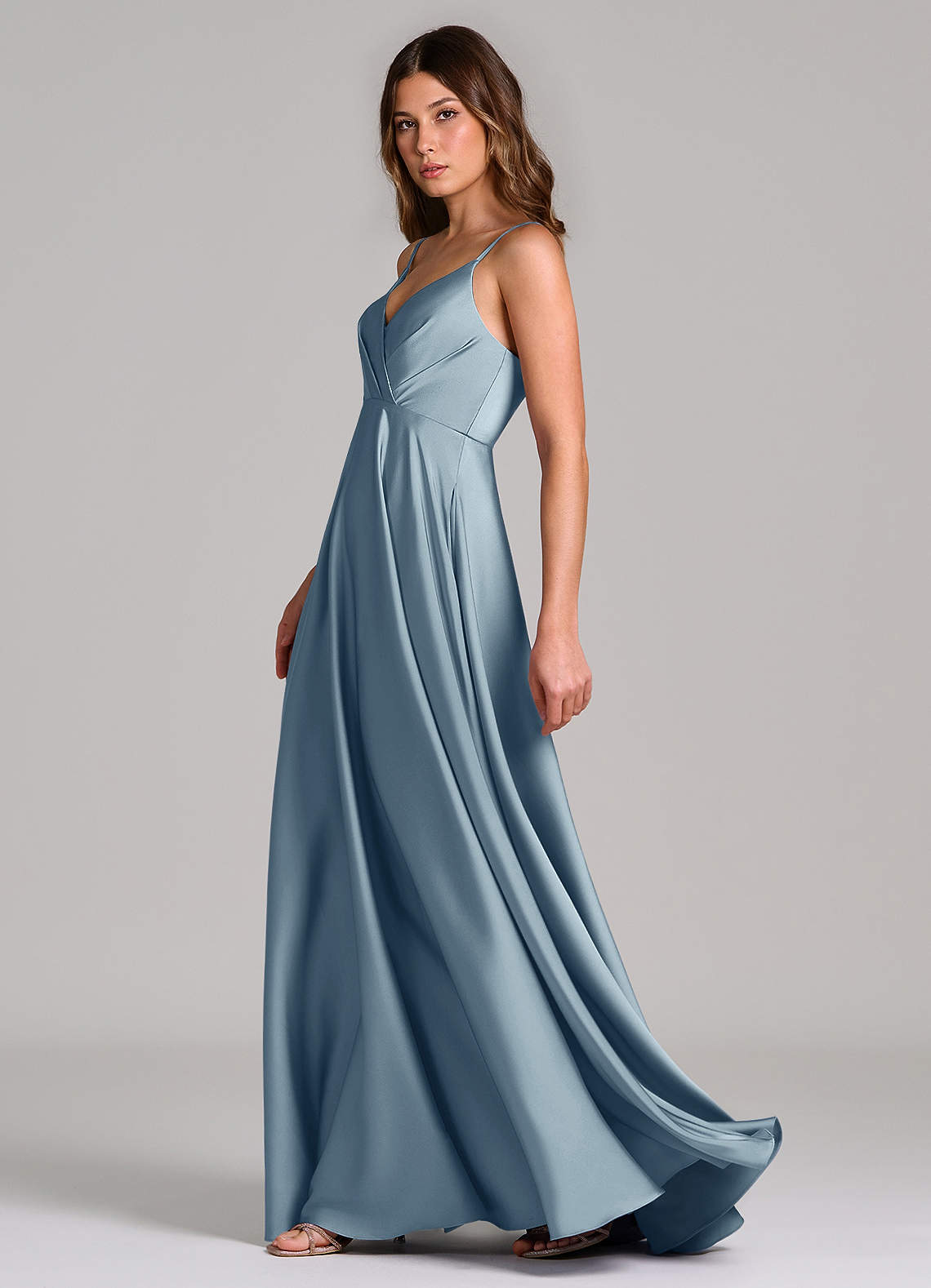 Azazie Amani Klänningar att prova hemma Klä av A-Linje i Stretch Satin Plisserad Dammblå image2