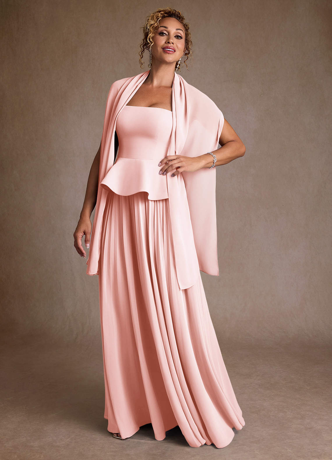 Azazie Josabeth Blushing Pink A-Line Pleated Chiffon Dress Ready