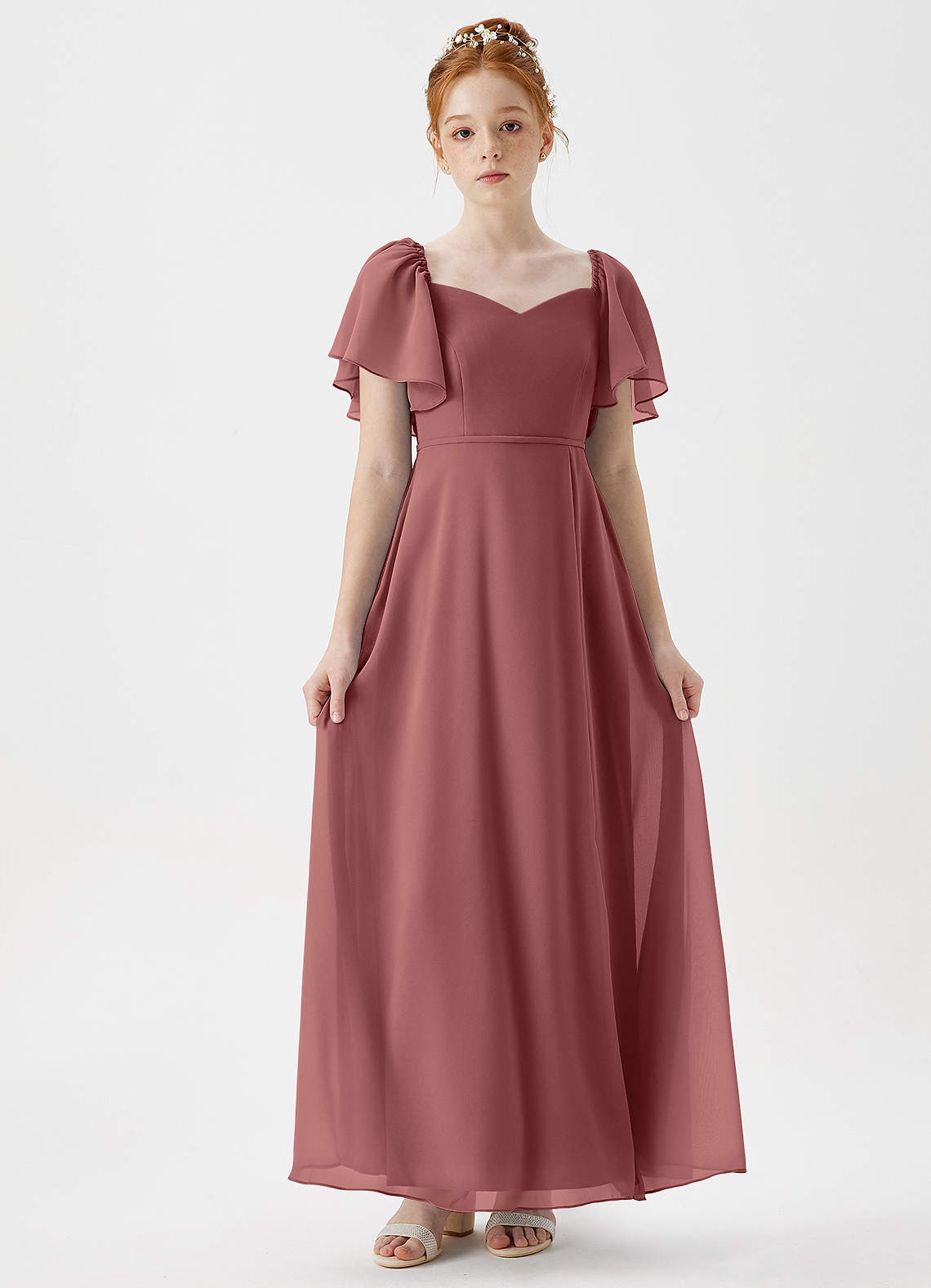 Azazie Chloe Junior A-Linie Herzausschnitt Chiffon Kleid Amethyst image1