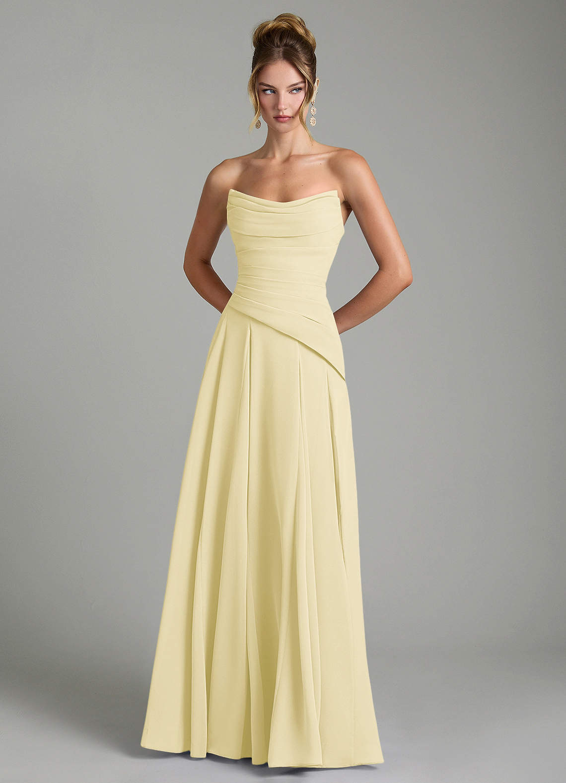 Azazie Gabriela Jurken voor bruidsmeisjes Jurk van Chiffon met A-Lijn Korset Citroensorbet image6