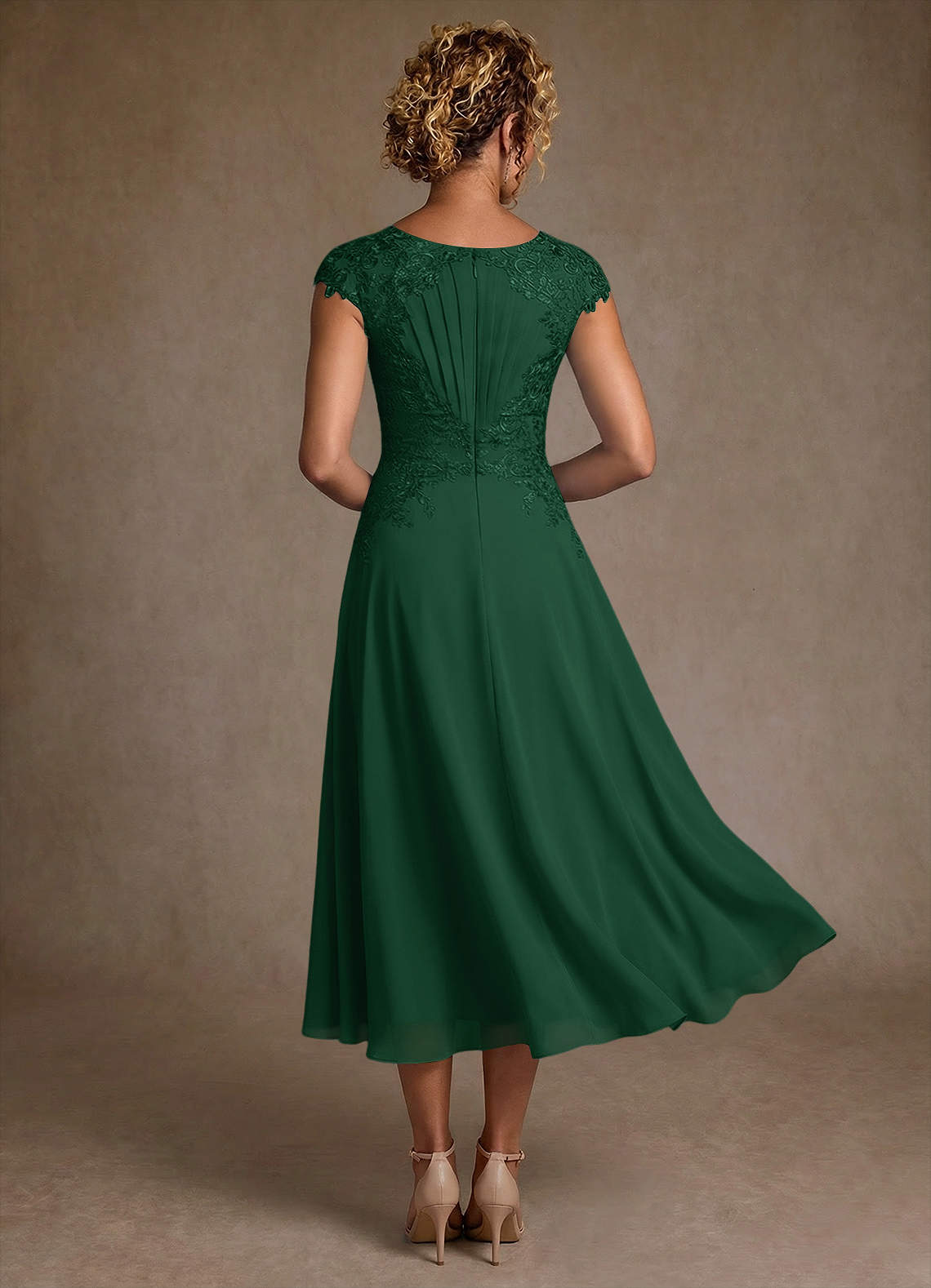 Azazie Crista Mother of the Bride Dresses Dark Green A-Line Lace Chiffon Dress image1