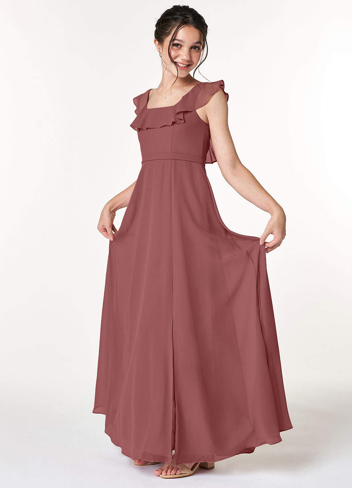 Azazie Jinny Junior Amethyst A-Line Ruched Chiffon Dress image1