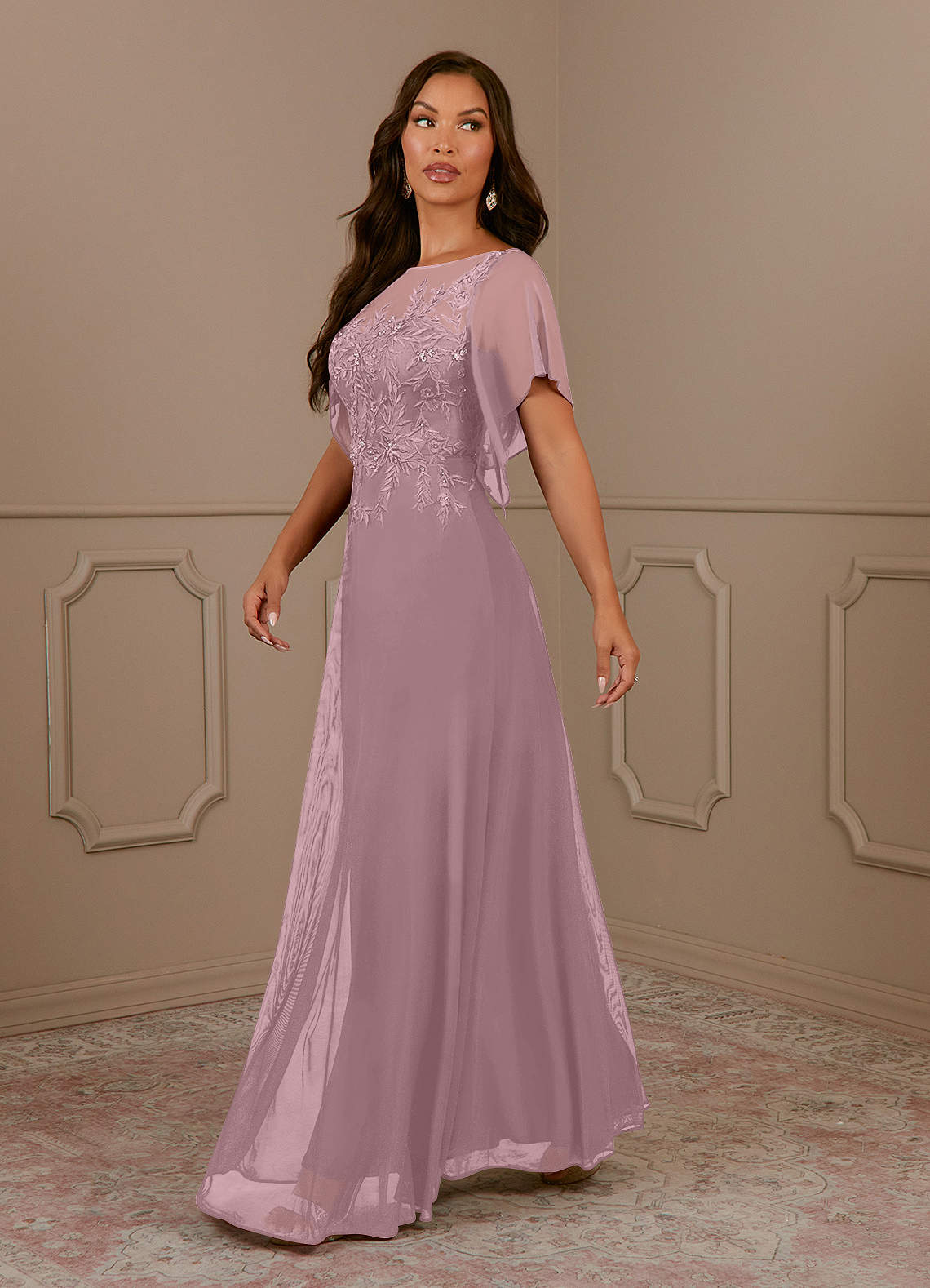 Azazie Cavell Mother of the Bride Dresses Dusty Rose A-Line Sequins Mesh Dress image3