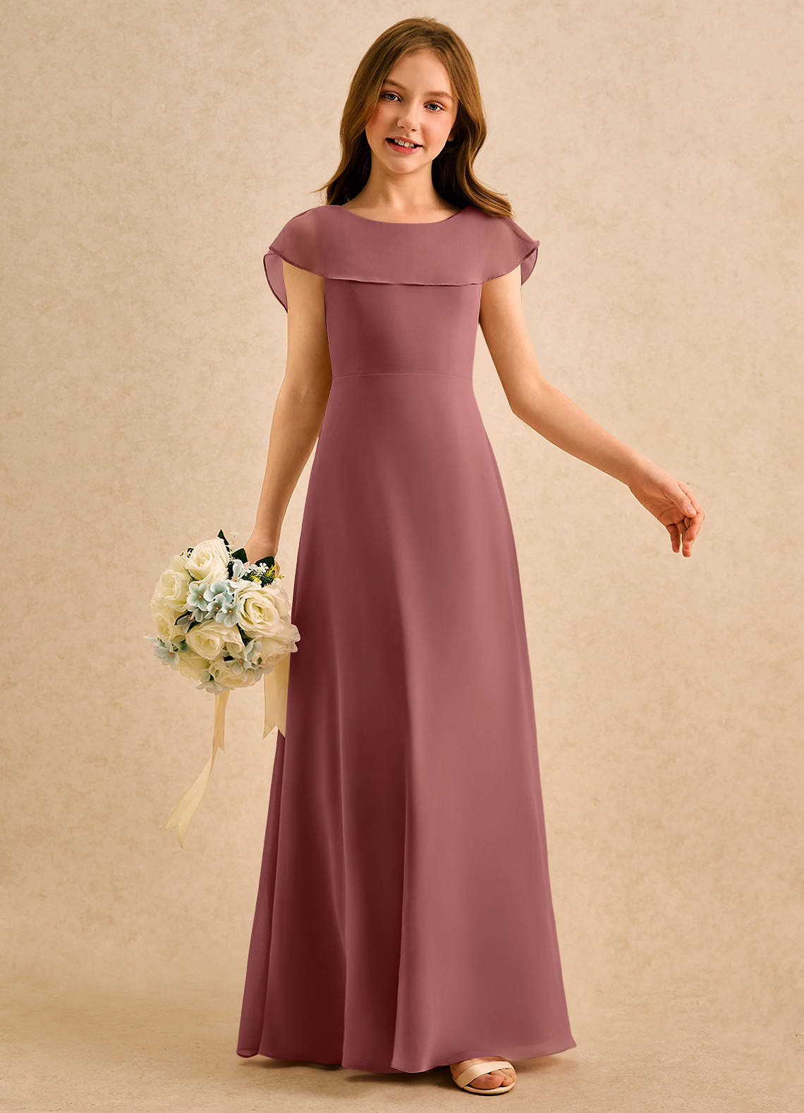 Azazie Kittie Girls Formal Flower Girl Klänningar Klä A-Line i Chiffong image5