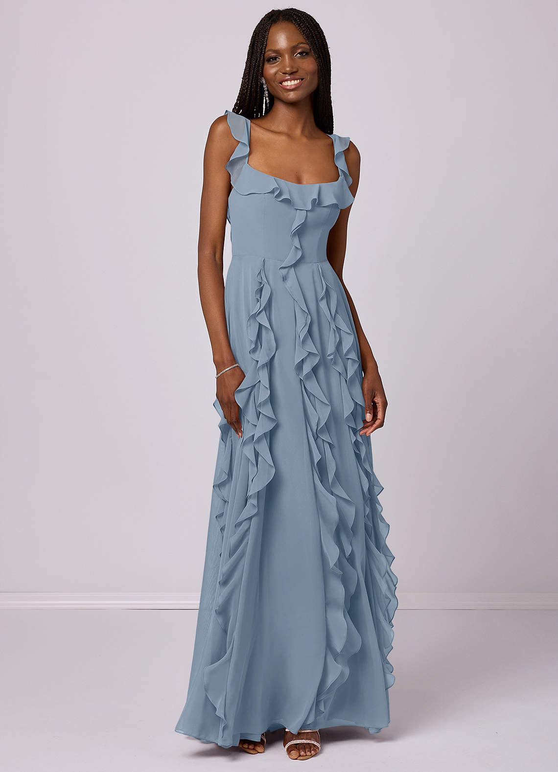 Barbie ♥ Azazie Bridesmaid Dresses Dusty Blue A-Line with Pockets Chiffon Dress image2