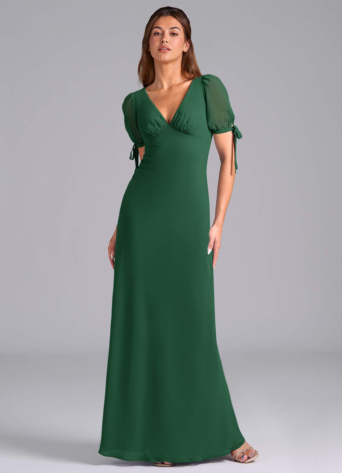Azazie Pheby Abiti da Damigella Abito A-Line in Chiffon Plissettato Verde Scuro image1