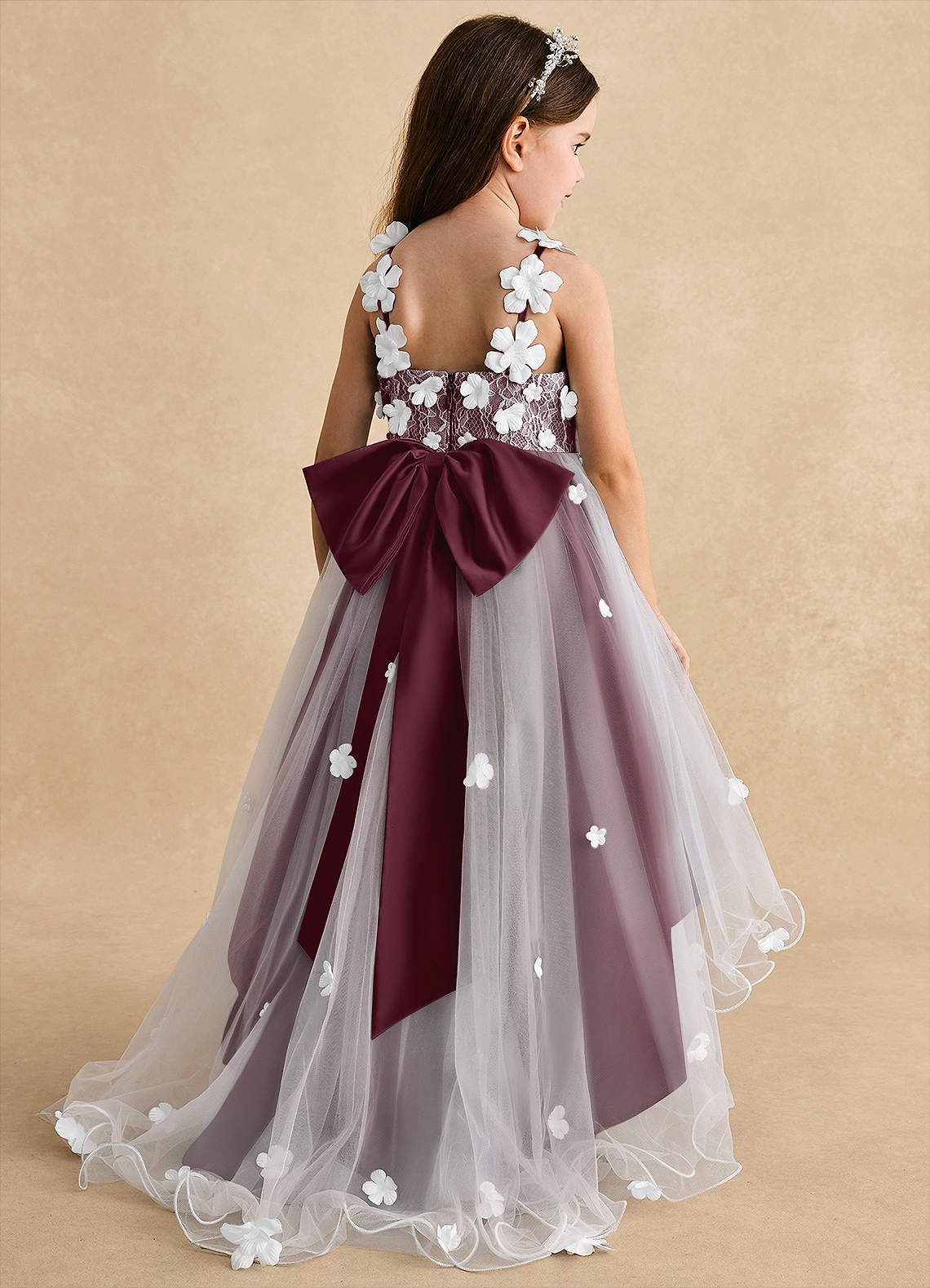 Azazie Celia Flower Girl Dresses Cabernet A-Line Lace Tulle Dress image1