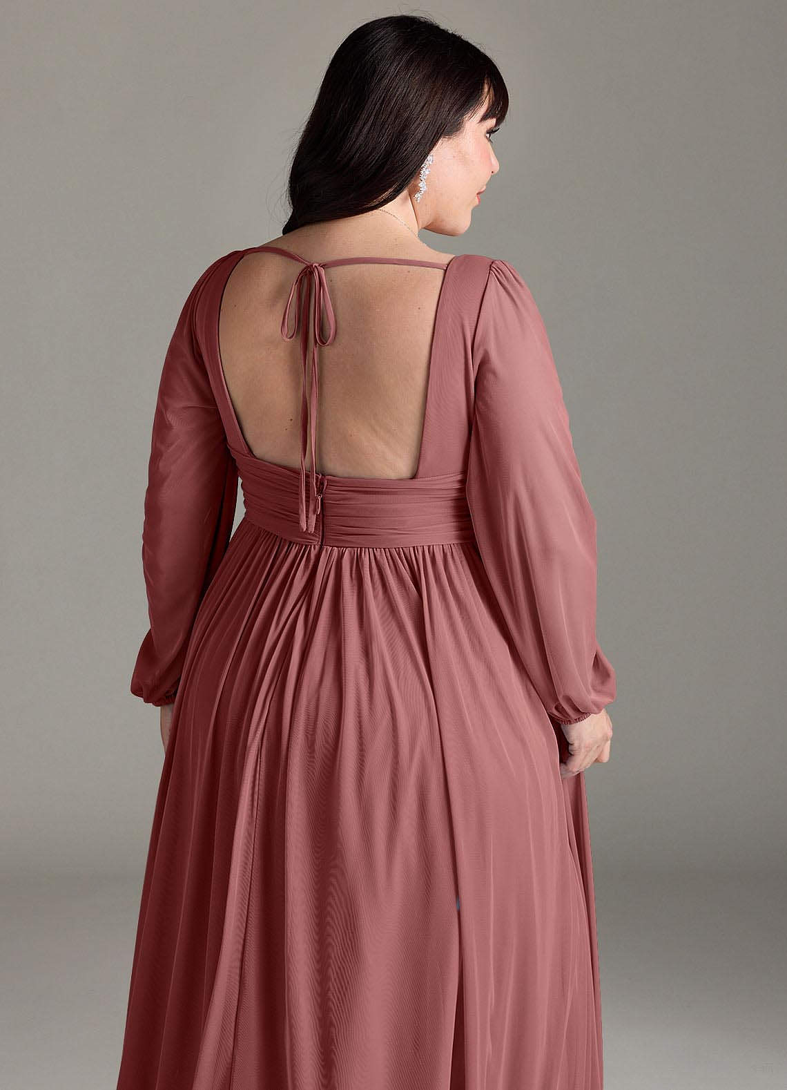 Azazie Norah Bridesmaid Dresses Amethyst A-Line V-Neck Long Sleeve Chiffon Dress image12